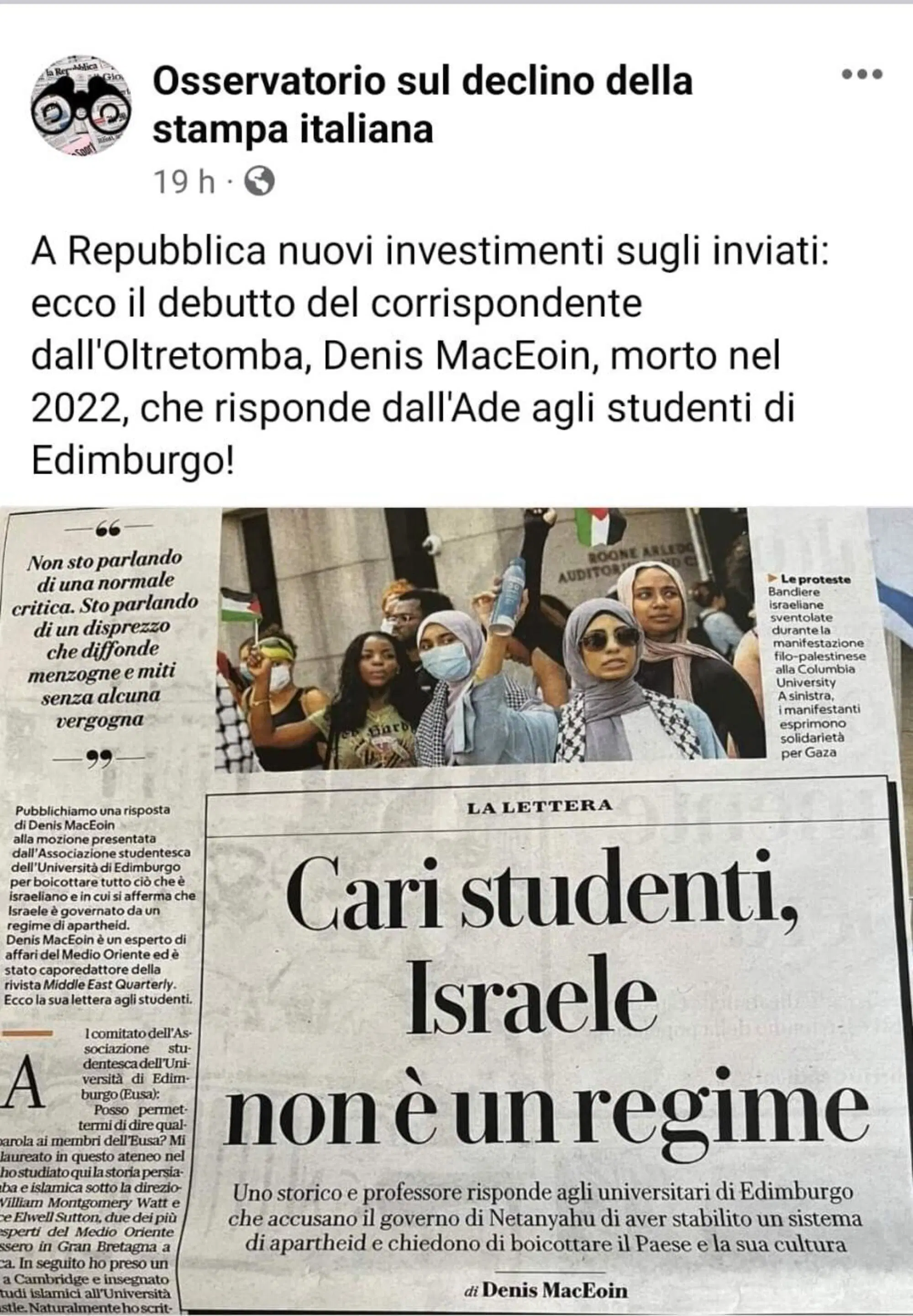 L'articolo di Denis MacEoin su Repubblica, finito al centro di diversi post polemici e di satira sul web