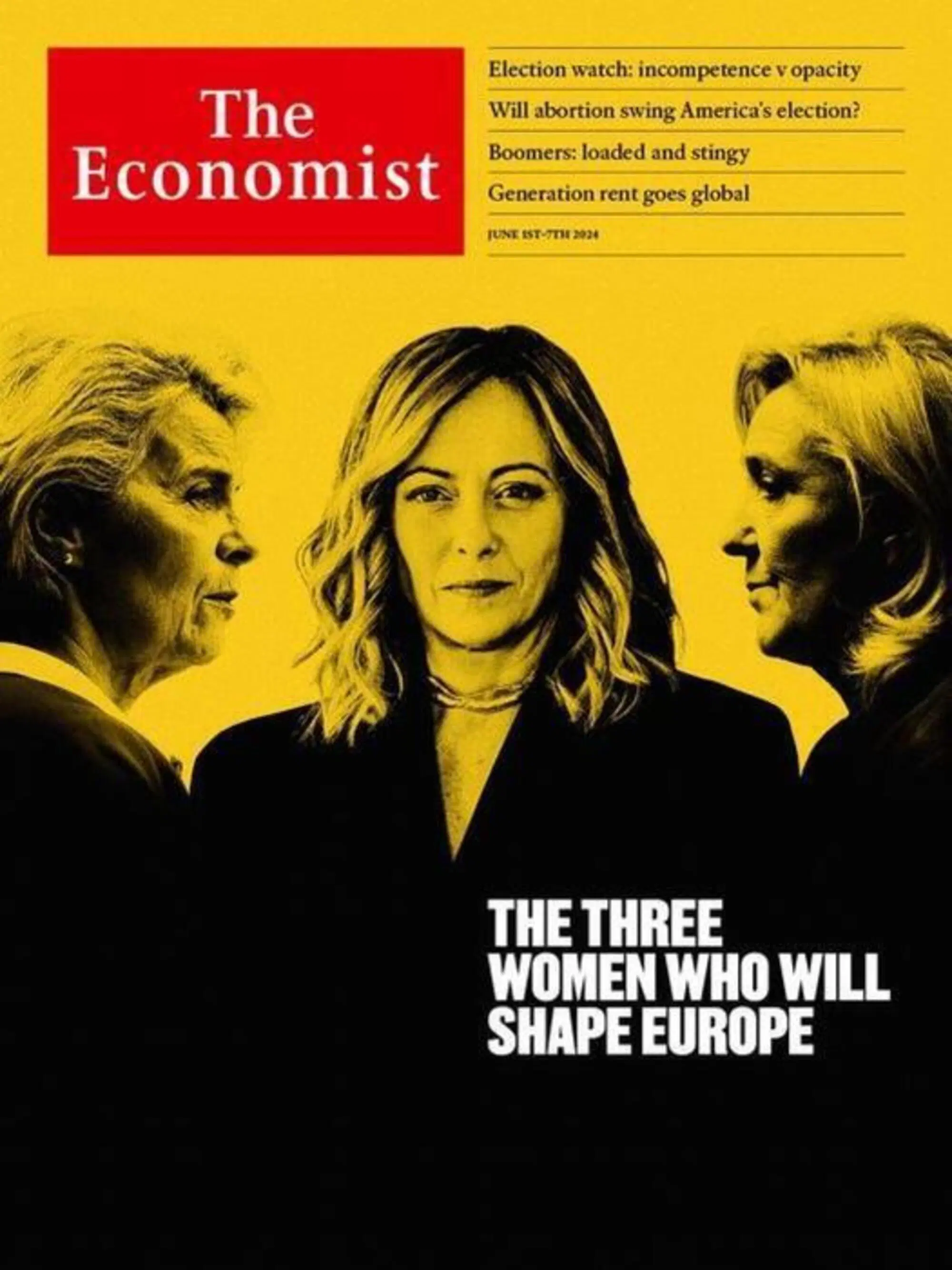 La copertina di The Economist dedicata a Giorgia Meloni, con Ursula von der Leyen e Marine Le Pen