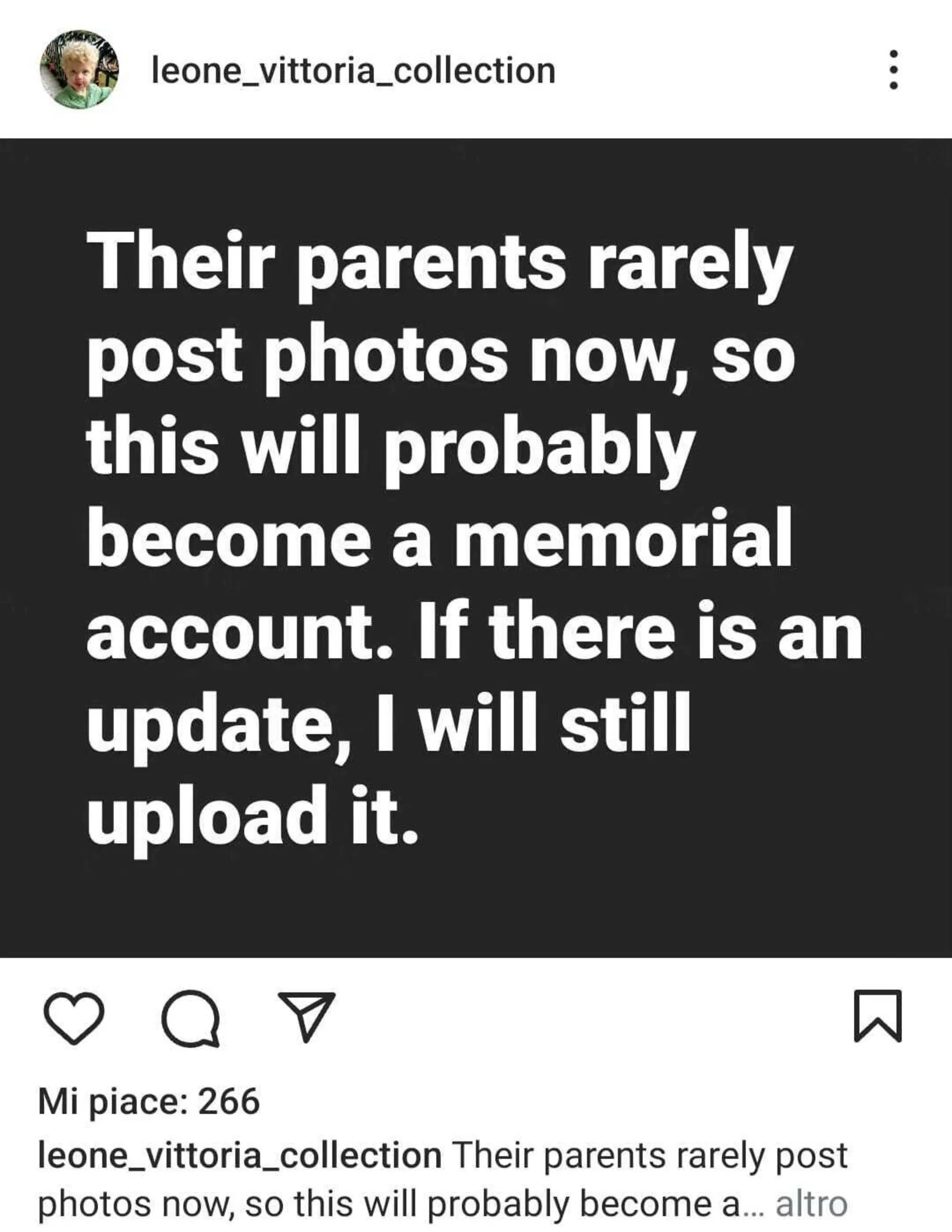 L'annuncio apparso sull'account dei figli di Chiara Ferragni e Fedez, che informa i fan che non posteranno pi&ugrave; foto dei bambini in futuro