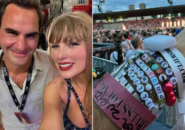 Al concerto di Taylor Swift e dei Coldplay la star &egrave; Roger Federer: dai braccialetti dell'amicizia con le figlie gemelle al messaggio di Chris Martin