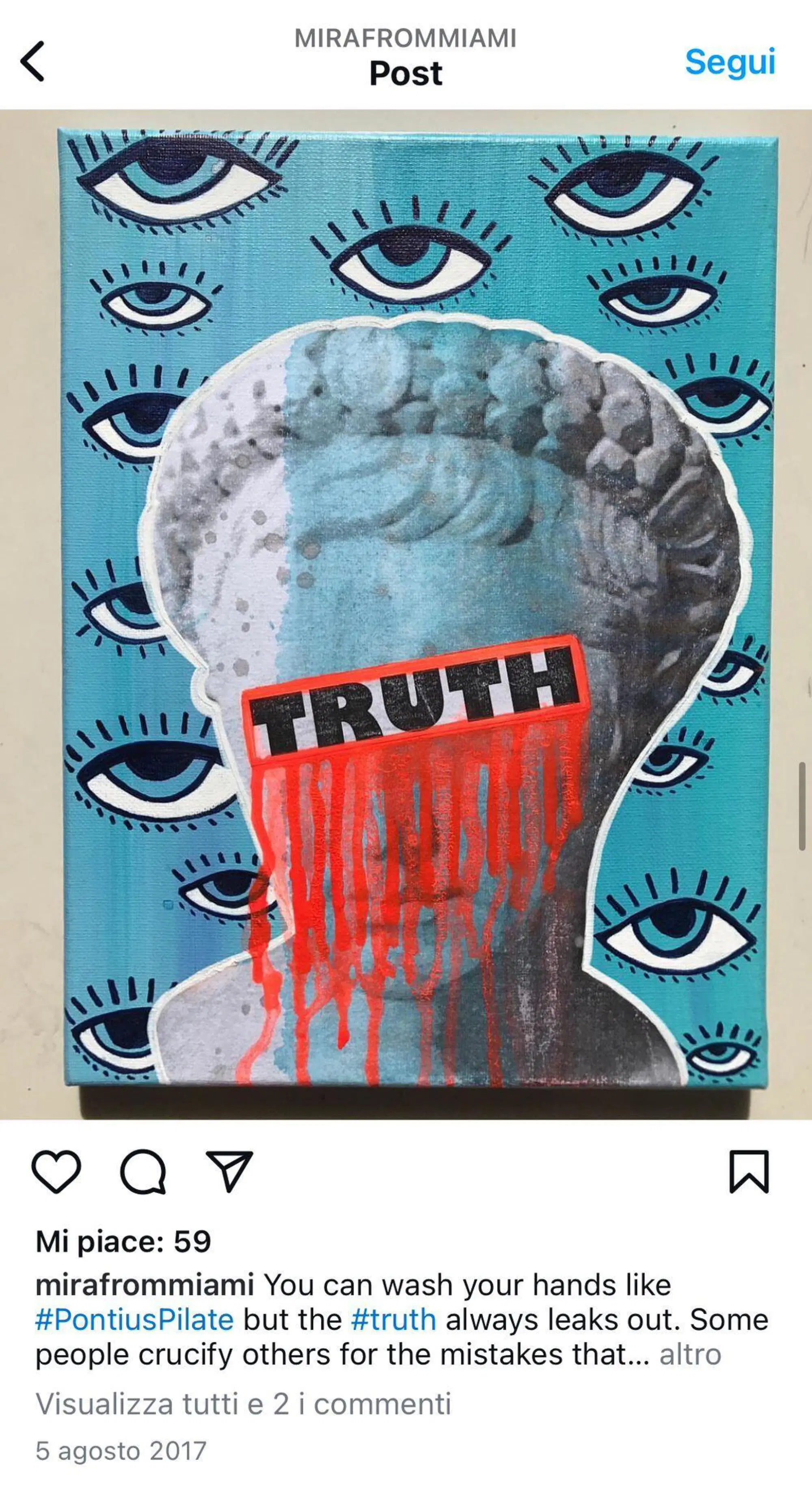 Il logo dell'occhio di Mira from Miami (Mira Pantano) simile a quello di Chiara Ferragni pubblicato nel 2017 su Instagram