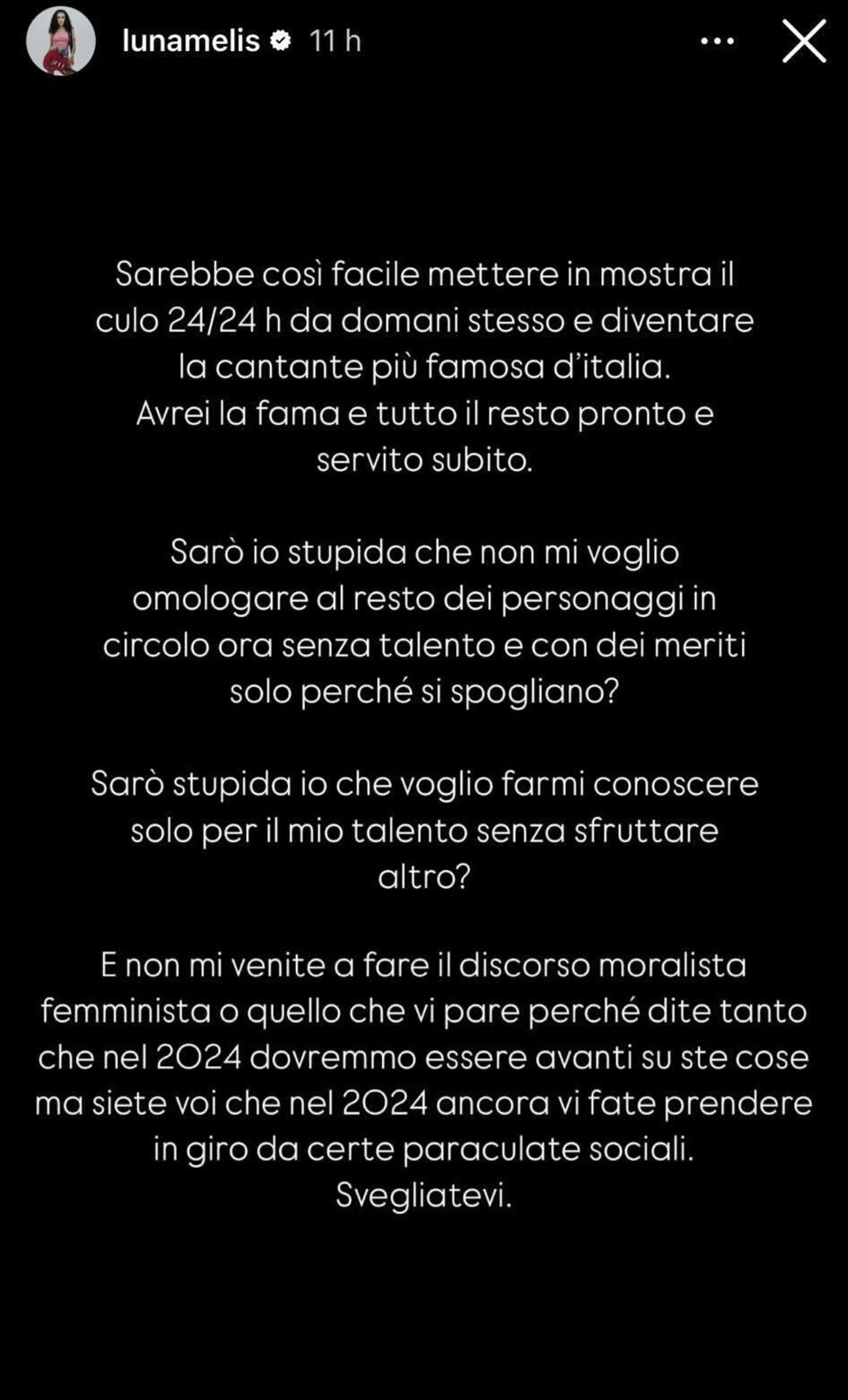 La storia Instagram in cui Luna Melis, X Factor 2018, attacca le "colleghe" famose della musica nostrana