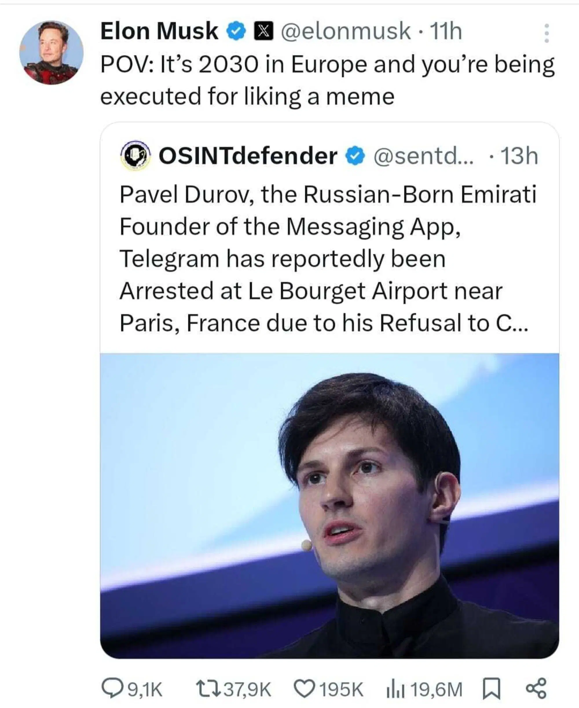 L'ironico tweet di Elon Musk in difesa di Durov