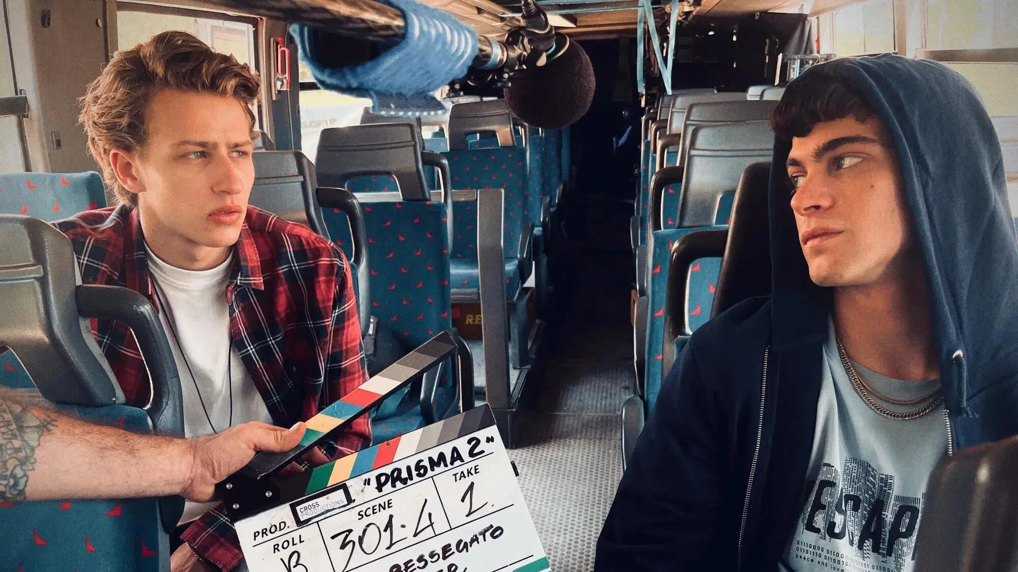 Mattia Carrano e Lorenzo Zurzolo sul set di "Prisma"