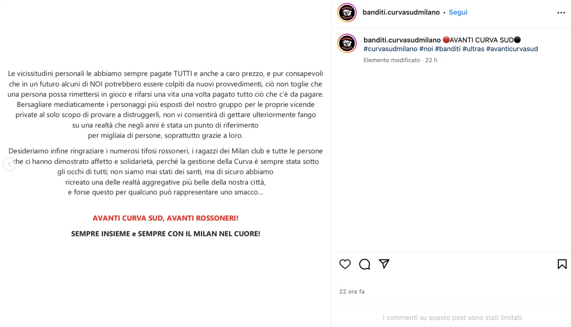 Il finale e il senso di appartenenza dei rossoneri