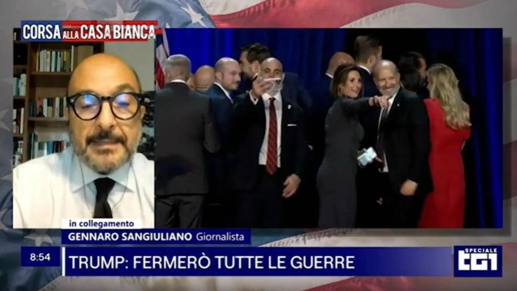 L'ex ministro Gennaro Sangiuliano collegato con il Tg1 per commentare l'elezione di Trump