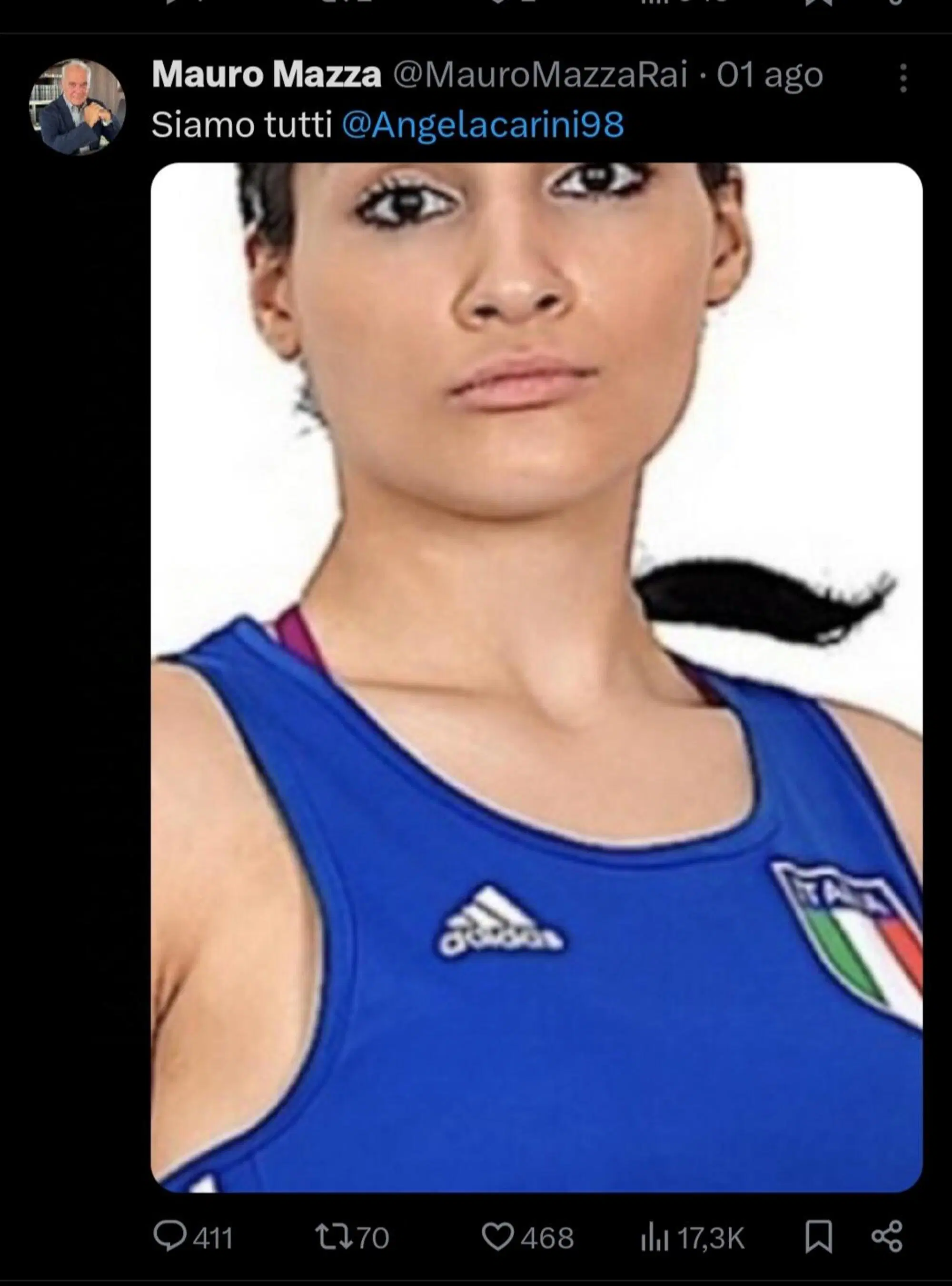 Mauro Mazza su X. "Siamo tutti Angela Carini"