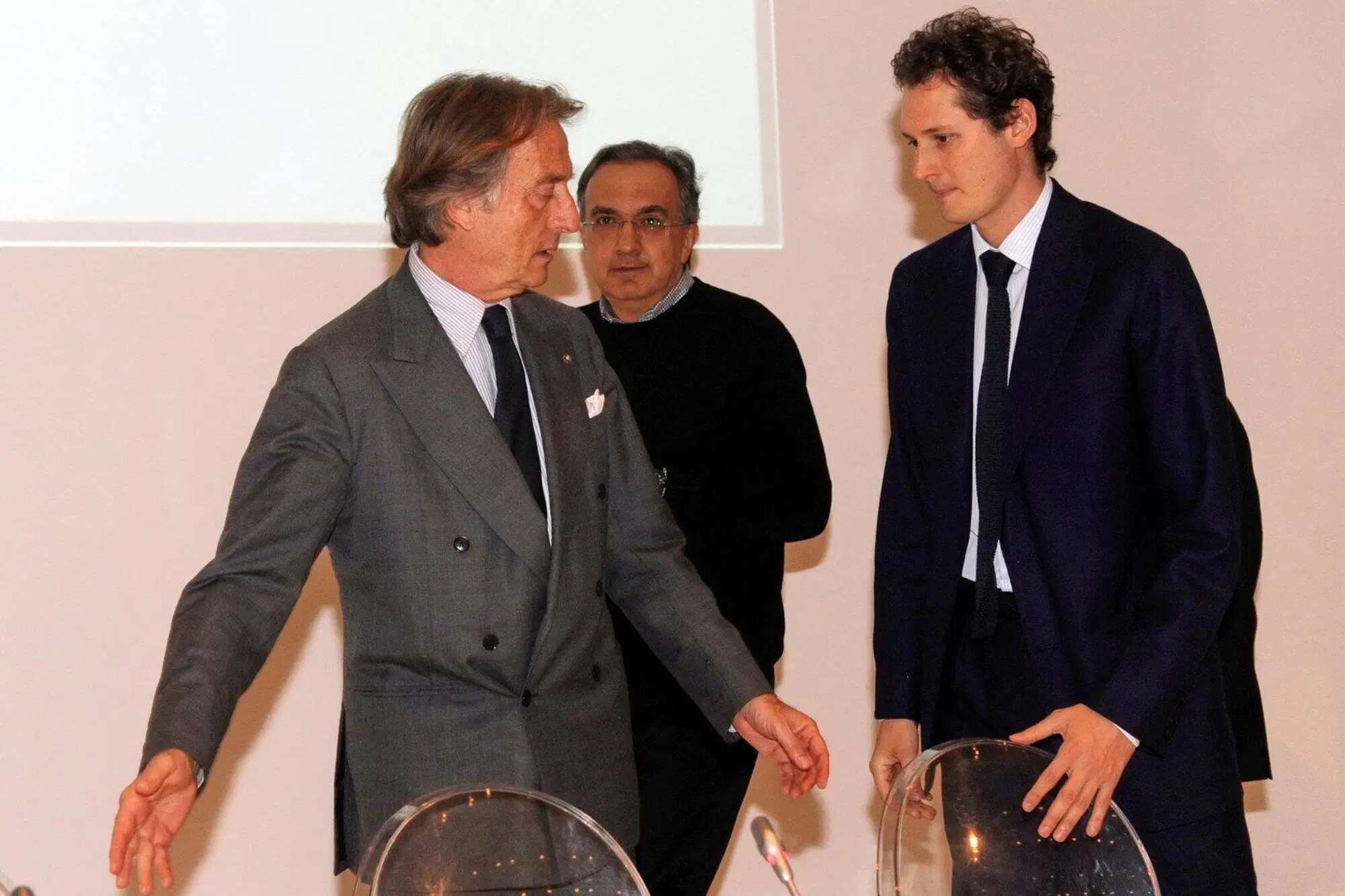 Luca Cordero di Motezemolo con John Elkann e Sergio Marchionne