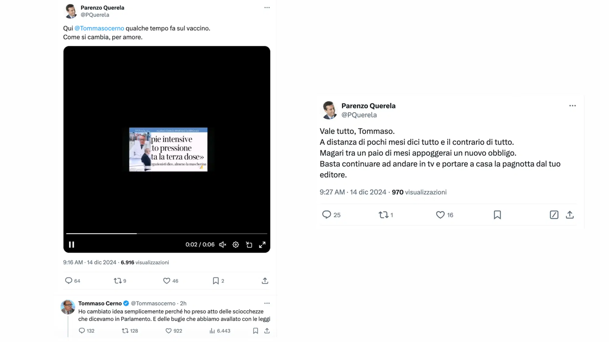 Il tweet di "Parenzo querela" e la risposta di Tommaso Cerno