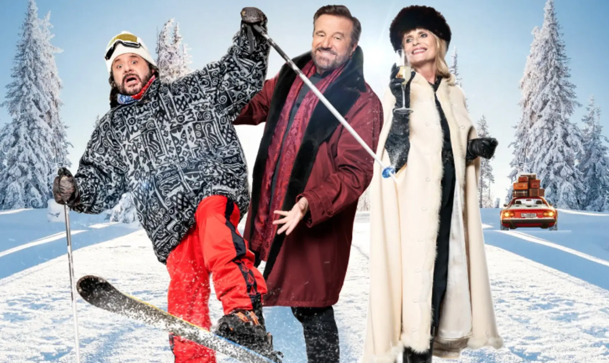 Lillo, Christian De Sica e Isabella Ferrari in "Cortina Express"