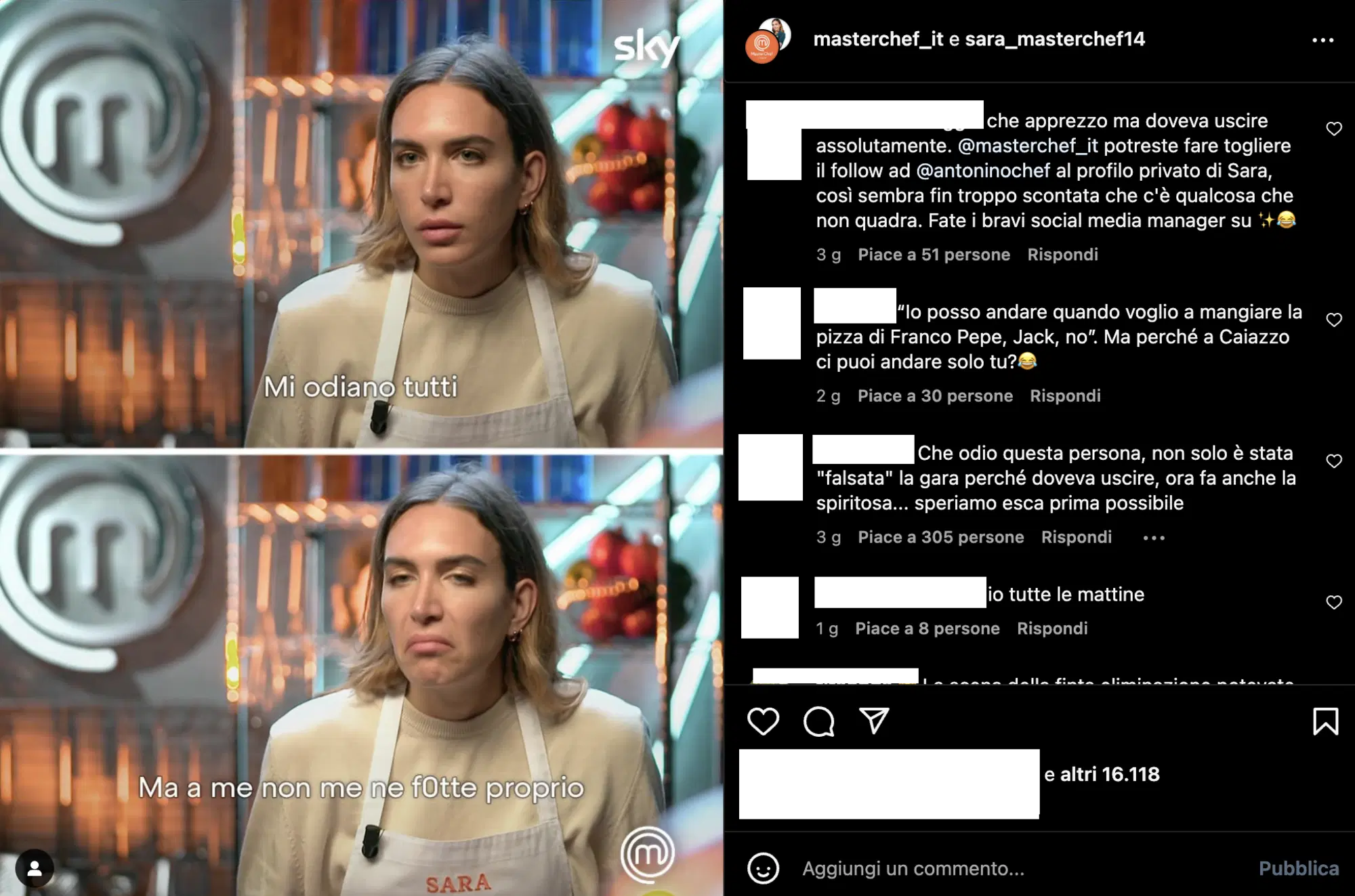 I commenti sotto ai post della pagina ufficiale di Masterchef