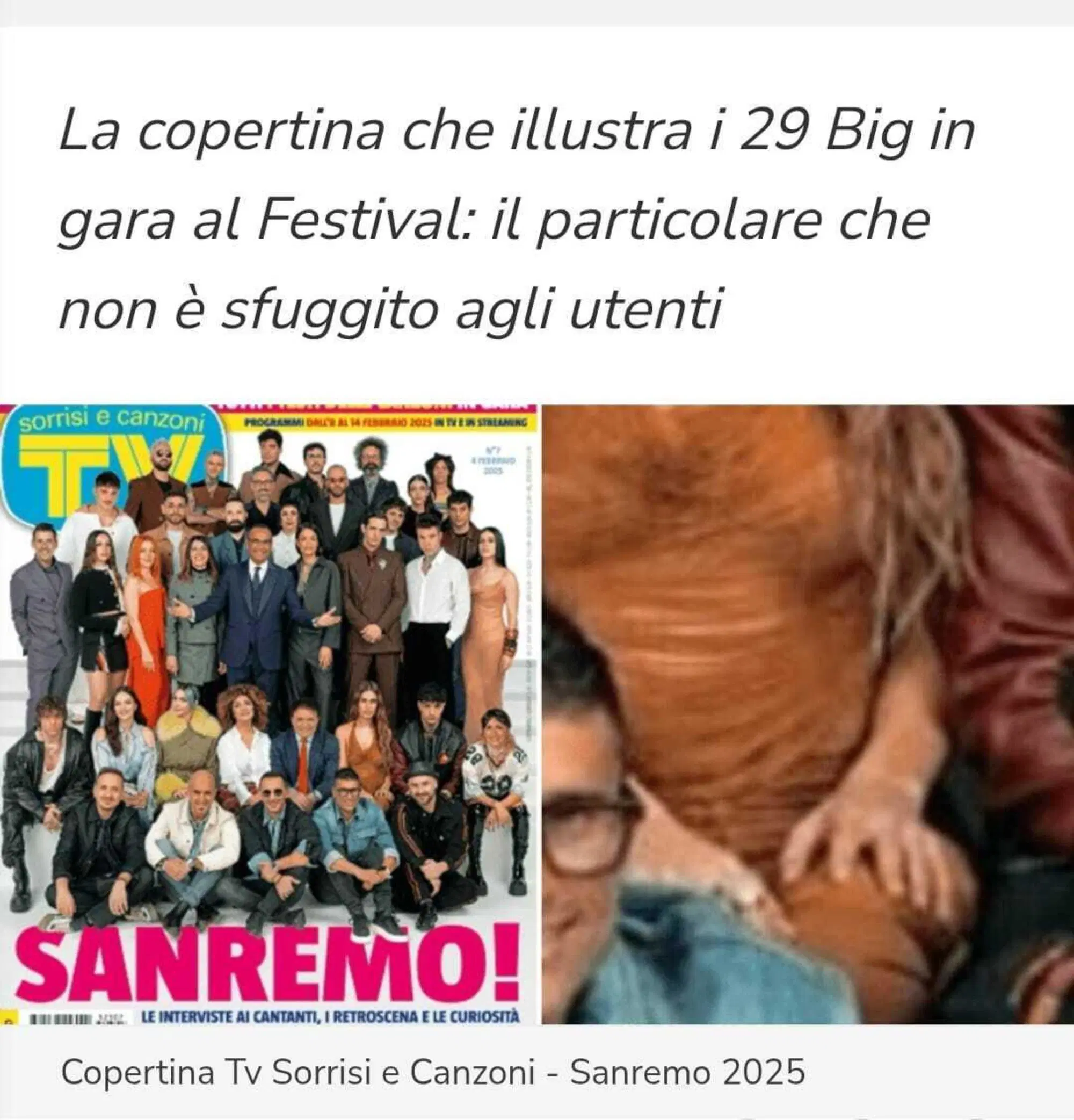Copertina di Sanremo di Tv Sorrisi e Canzoni, c'&egrave; qualcuno che ha sei dita della mano, ma chi &egrave;?