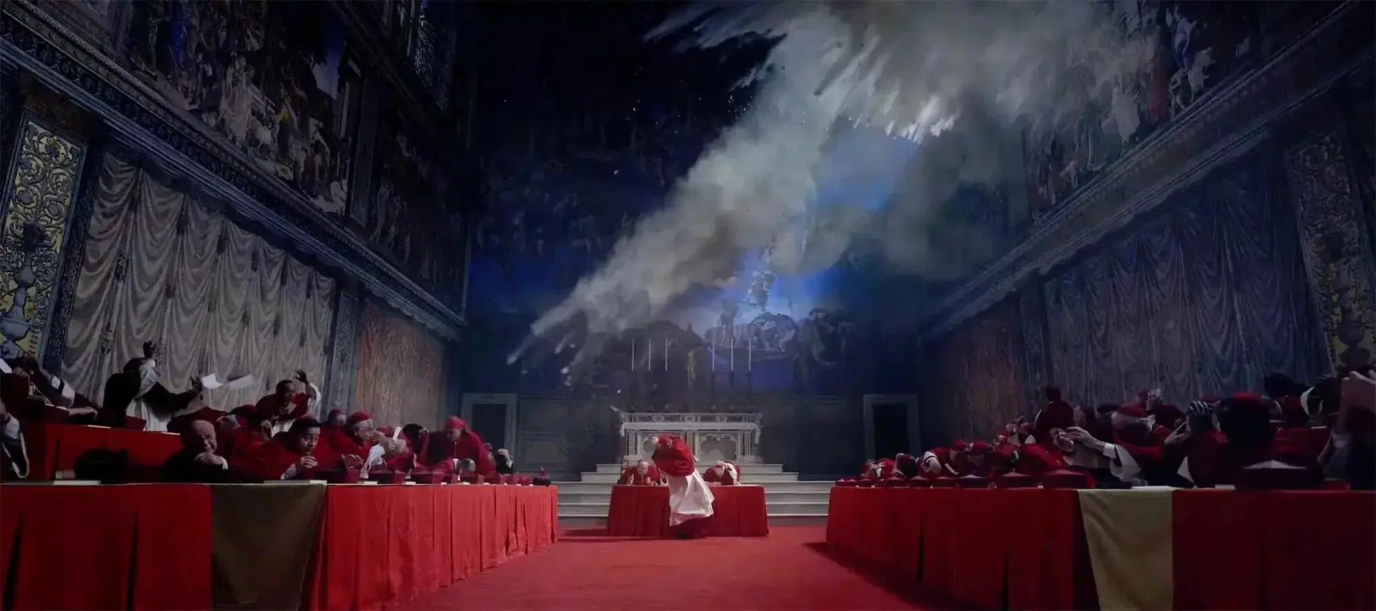 Una scena da Il Conclave, film candidato agli Oscar sull'elezione del papa alla morte di un pontefice progressista che aveva spaccato la Chiesa