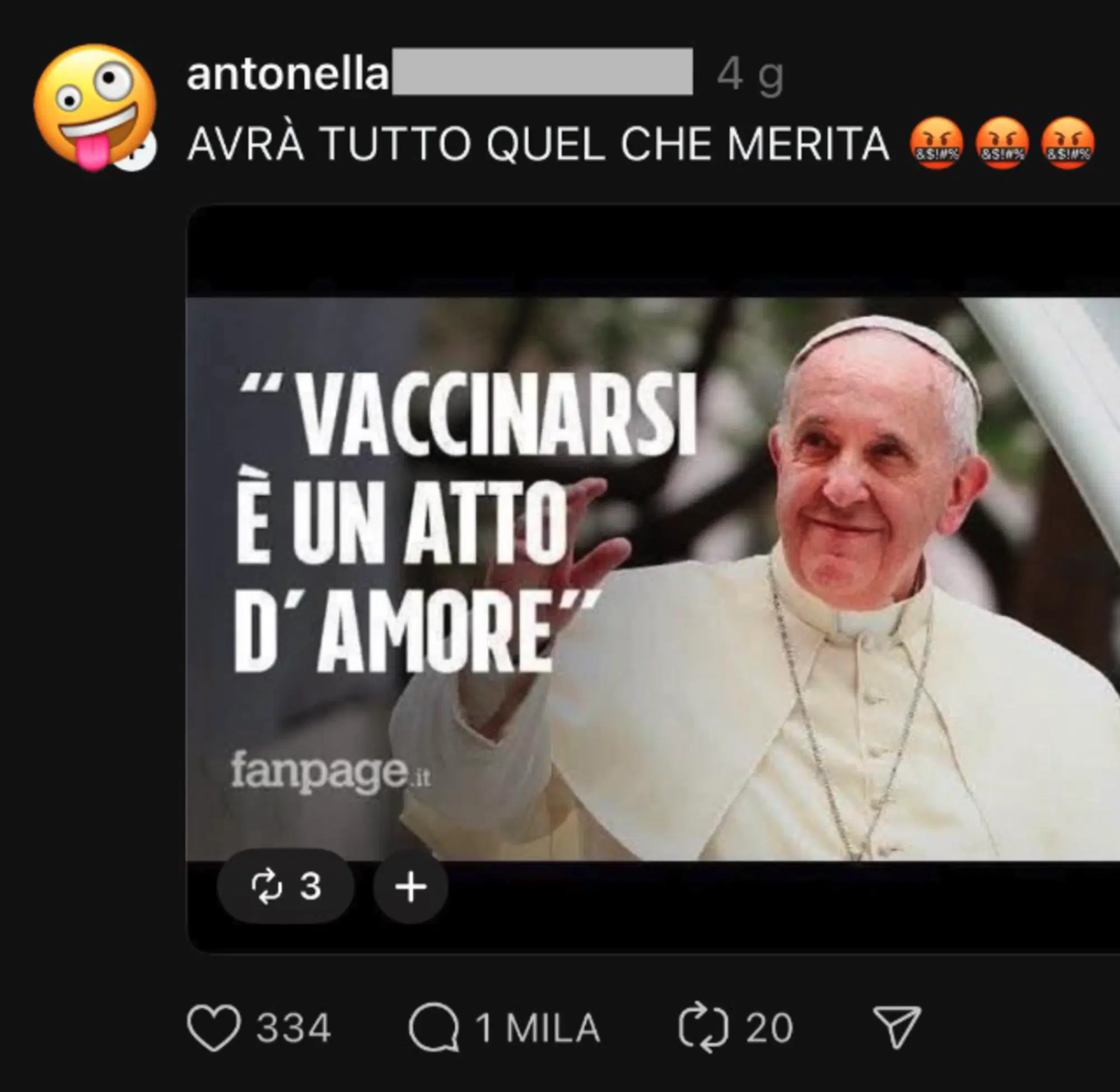 C'&egrave; chi &egrave; convinto che la malattia del papa sia una risposta karmica al suo sostegno alla vaccinazione