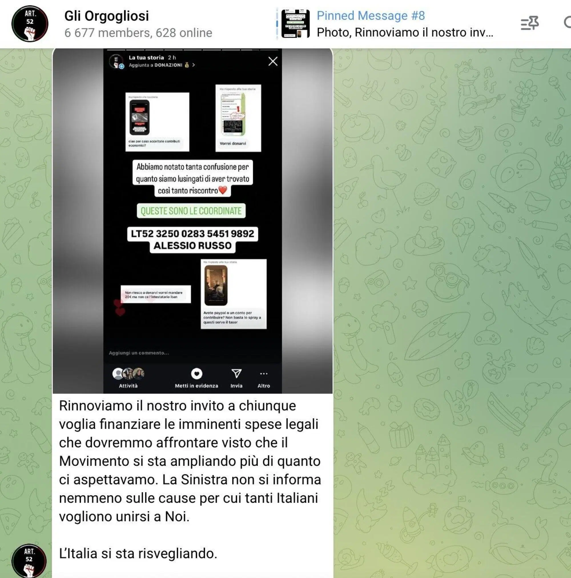 Un'immagine dal canale Telegram "Gli Orogliosi"