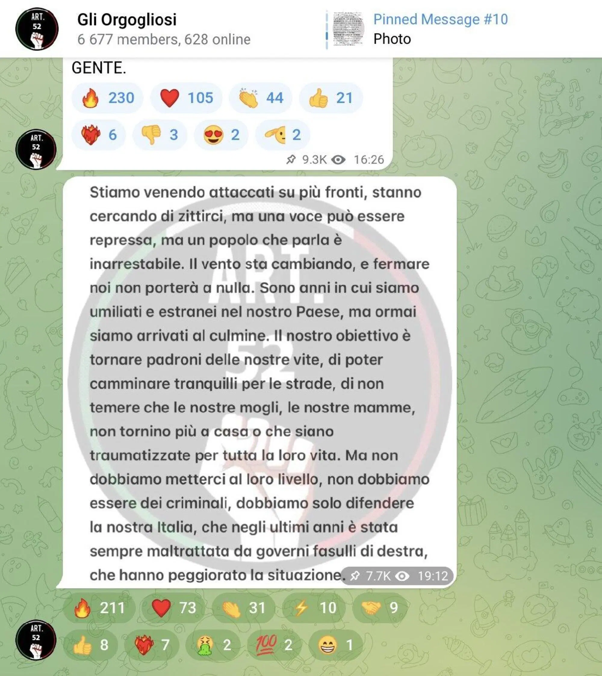 La presa di posizione contro i media, sempre sugli "Orgogliosi"