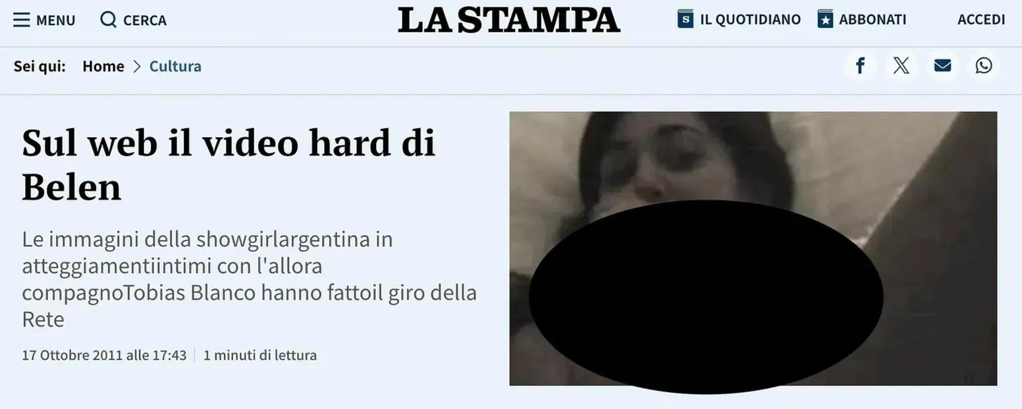 Uno degli articoli dell'epoca sul video di Belen