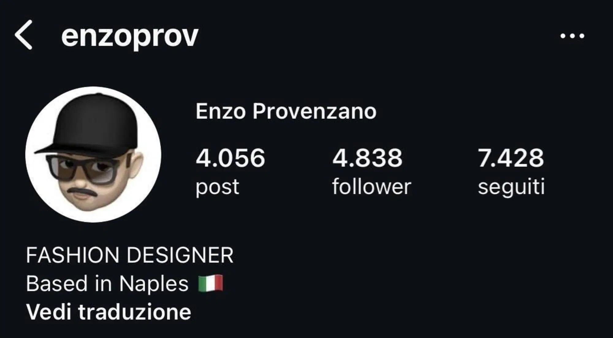 Il profilo Instagram di Enzo Prove, all'anagrafe Enzo Provenzano