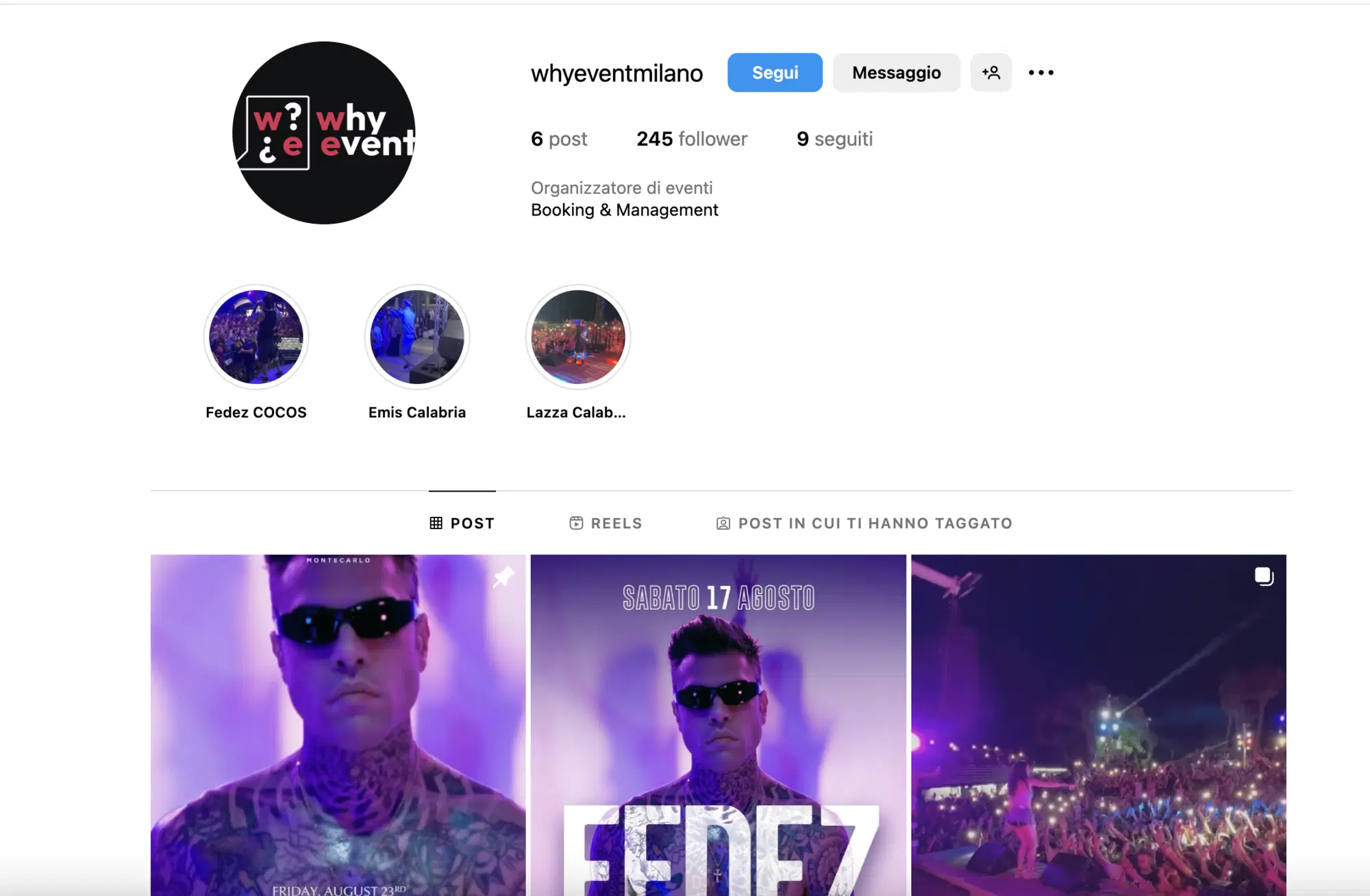 La pagina Instagram della Why Event
