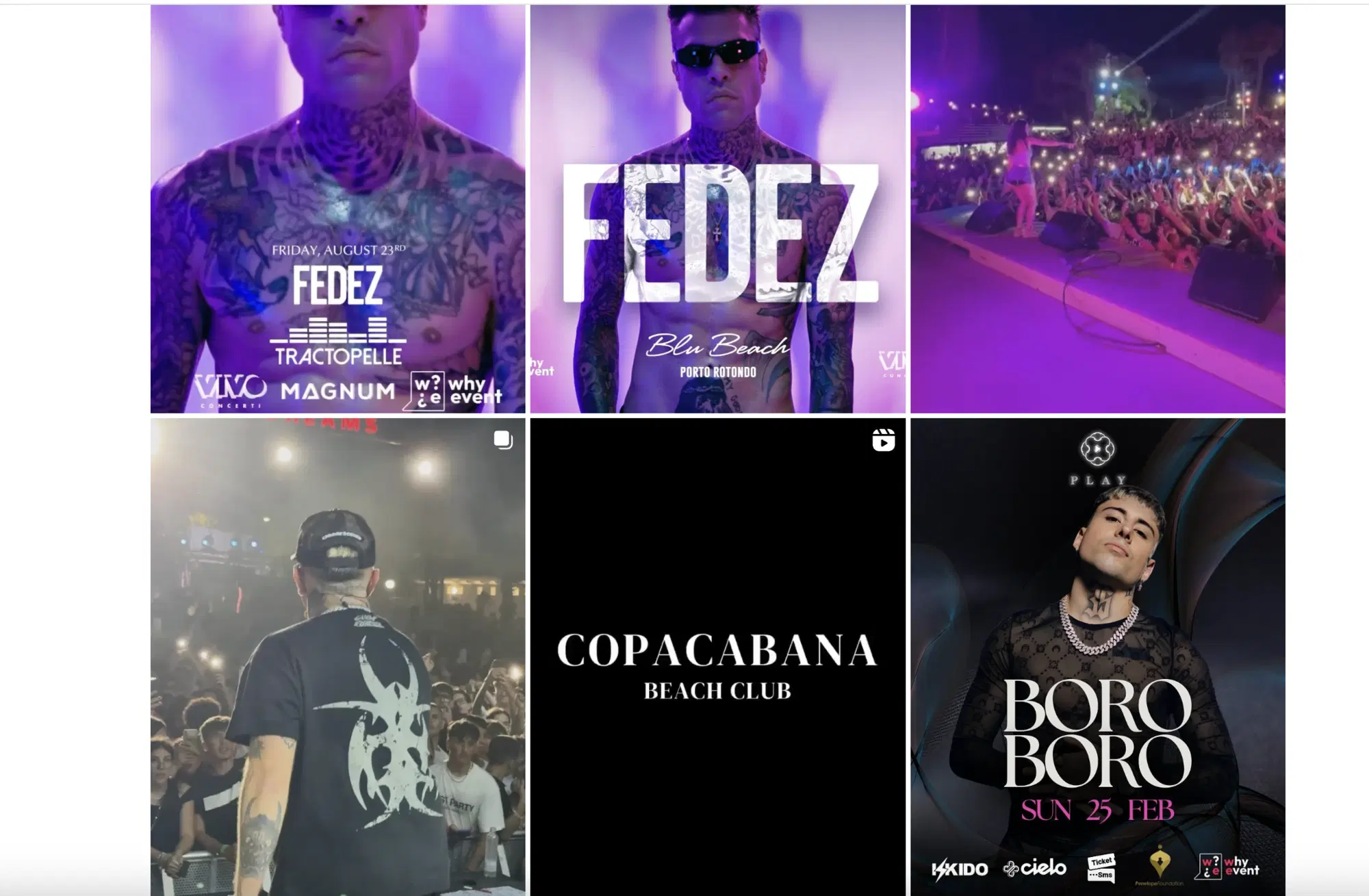 I sei post sulla pagina Instagram della Why Event