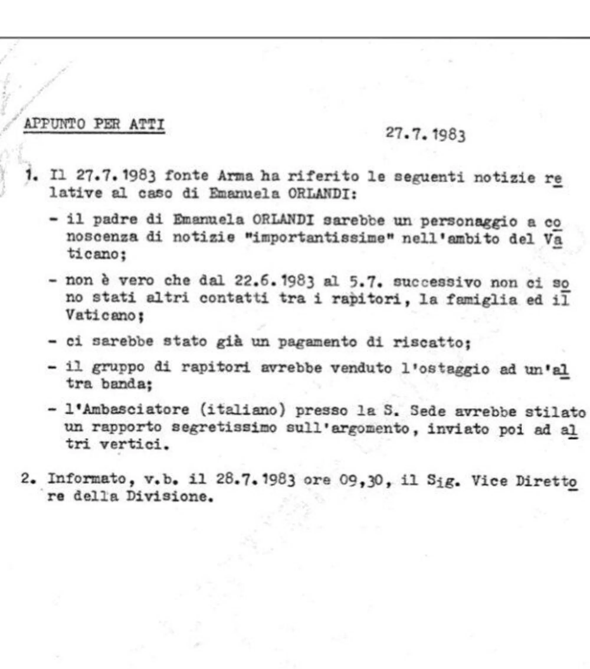Il documento top secret del Sismi datato 1983
