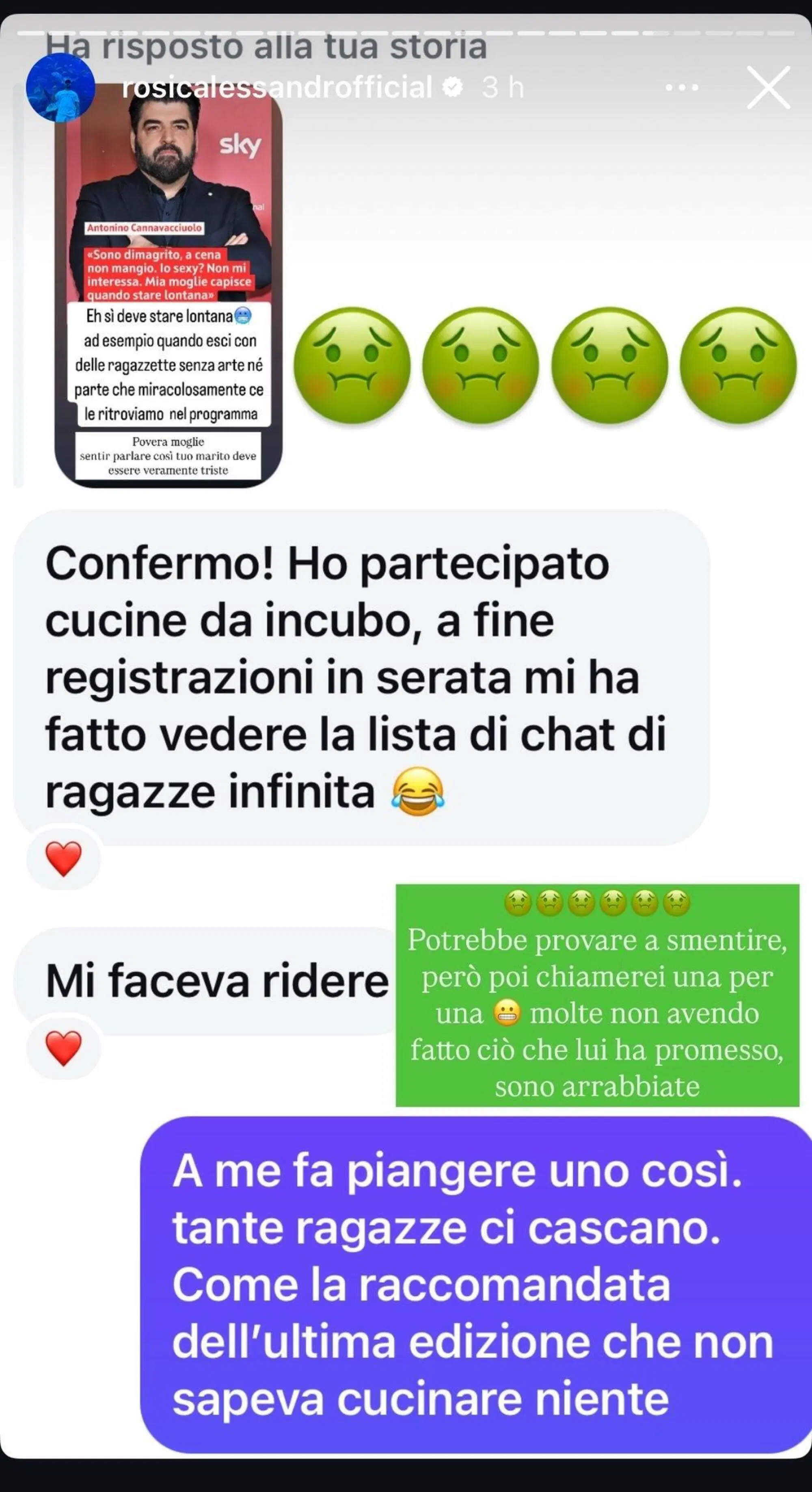 La risposta a Rosica di una ragazza che confermerebbe la voce sui tradimenti