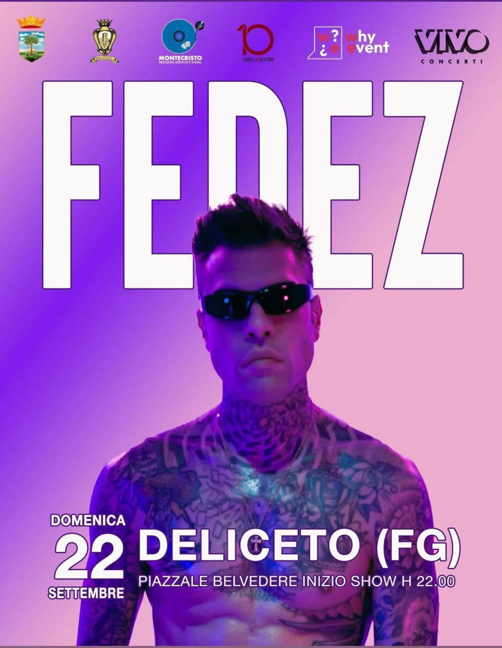 La locandina del concerto di Fedez a Deliceto
