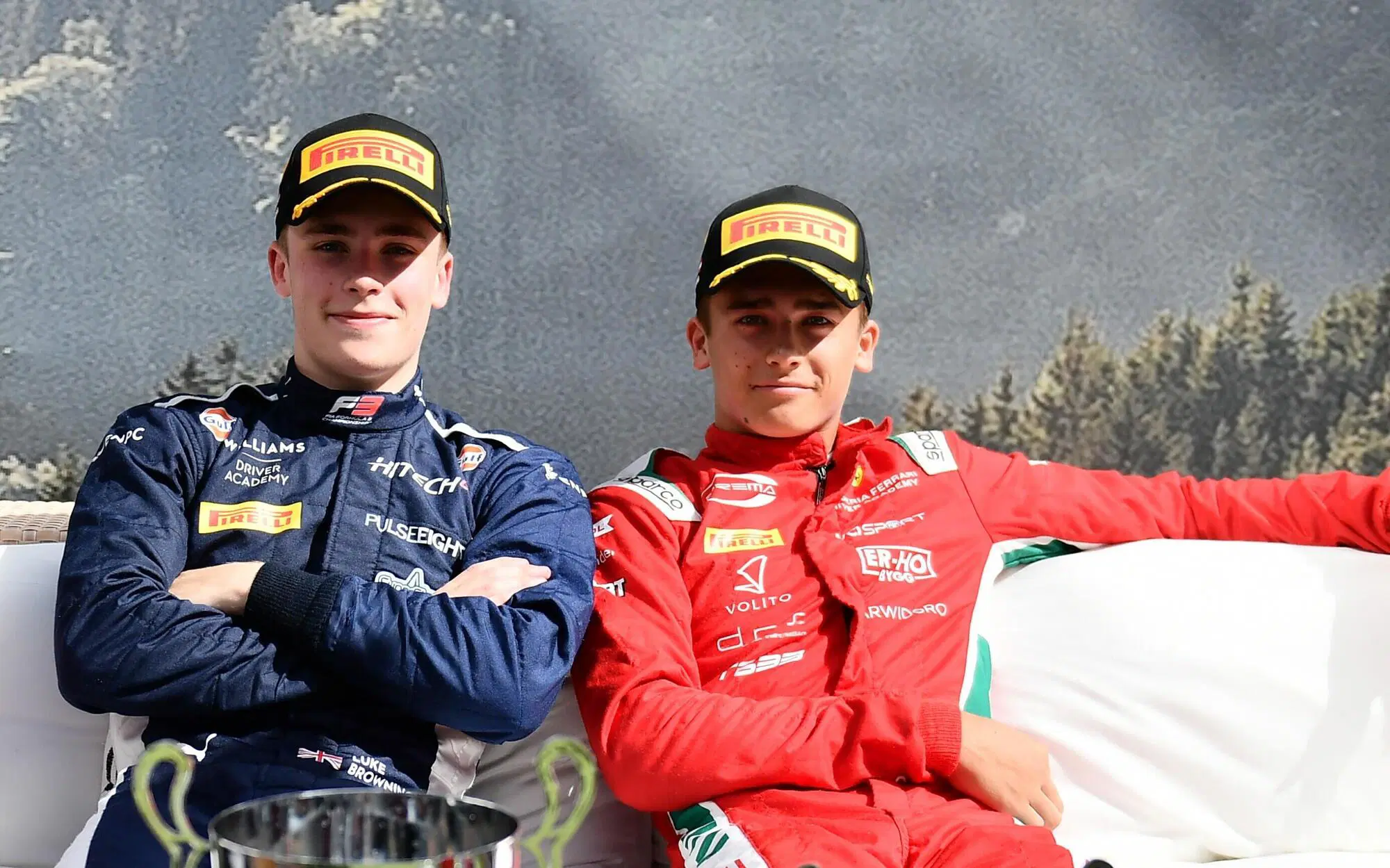 Dino Beganovic, Ferrari, e Luke Browning, Williams, dopo il podio condiviso al Red Bull Ring in Formula 3