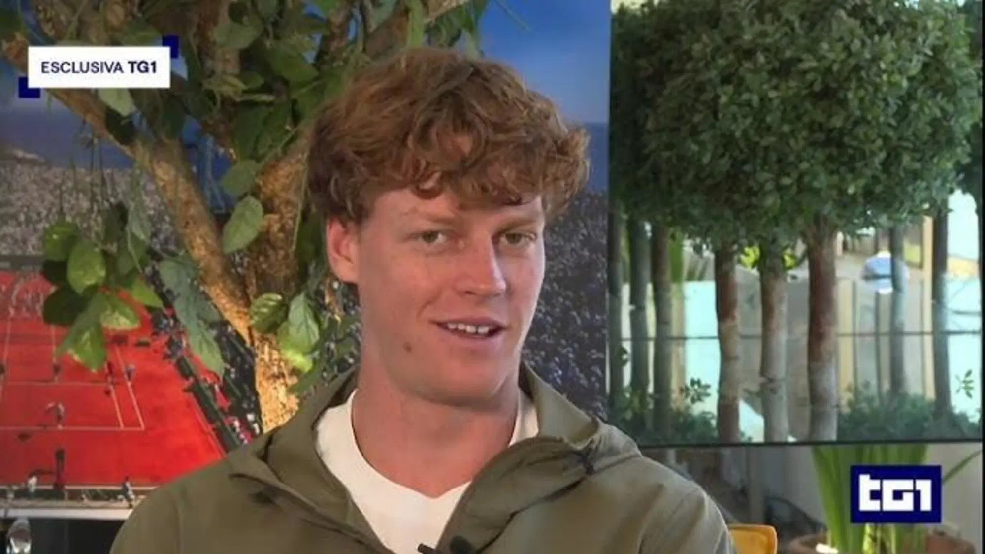 Jannik Sinner durante l'intervista di Ian Marco Chiocci in onda sul tg1