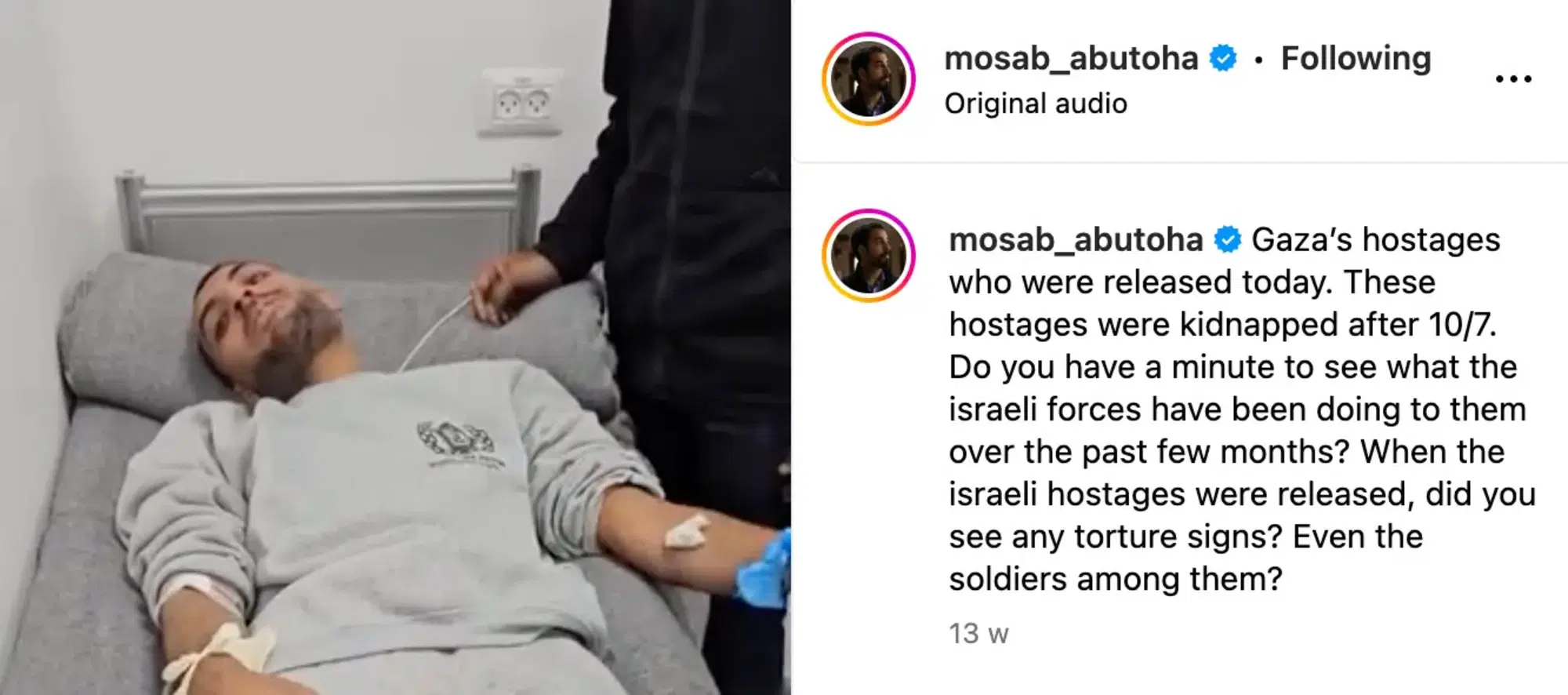 Il post sulle torture agli ostaggi di Hamas