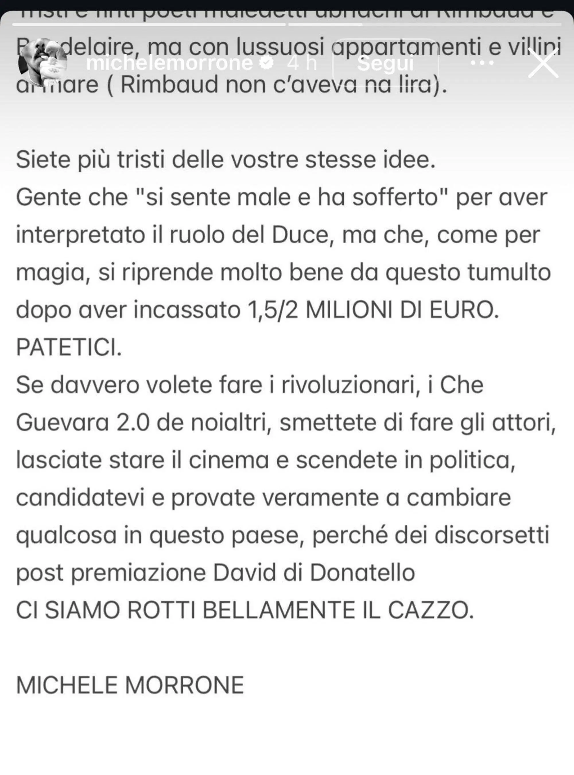 La storia Instagram di Michele Morrone
