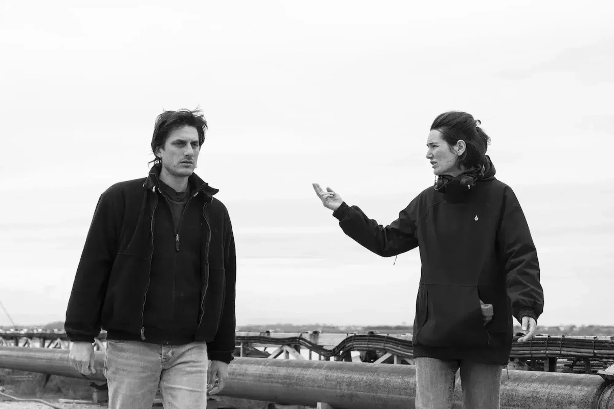 Luca Marinelli e Alissa Jung sul set di "Paternal leave"