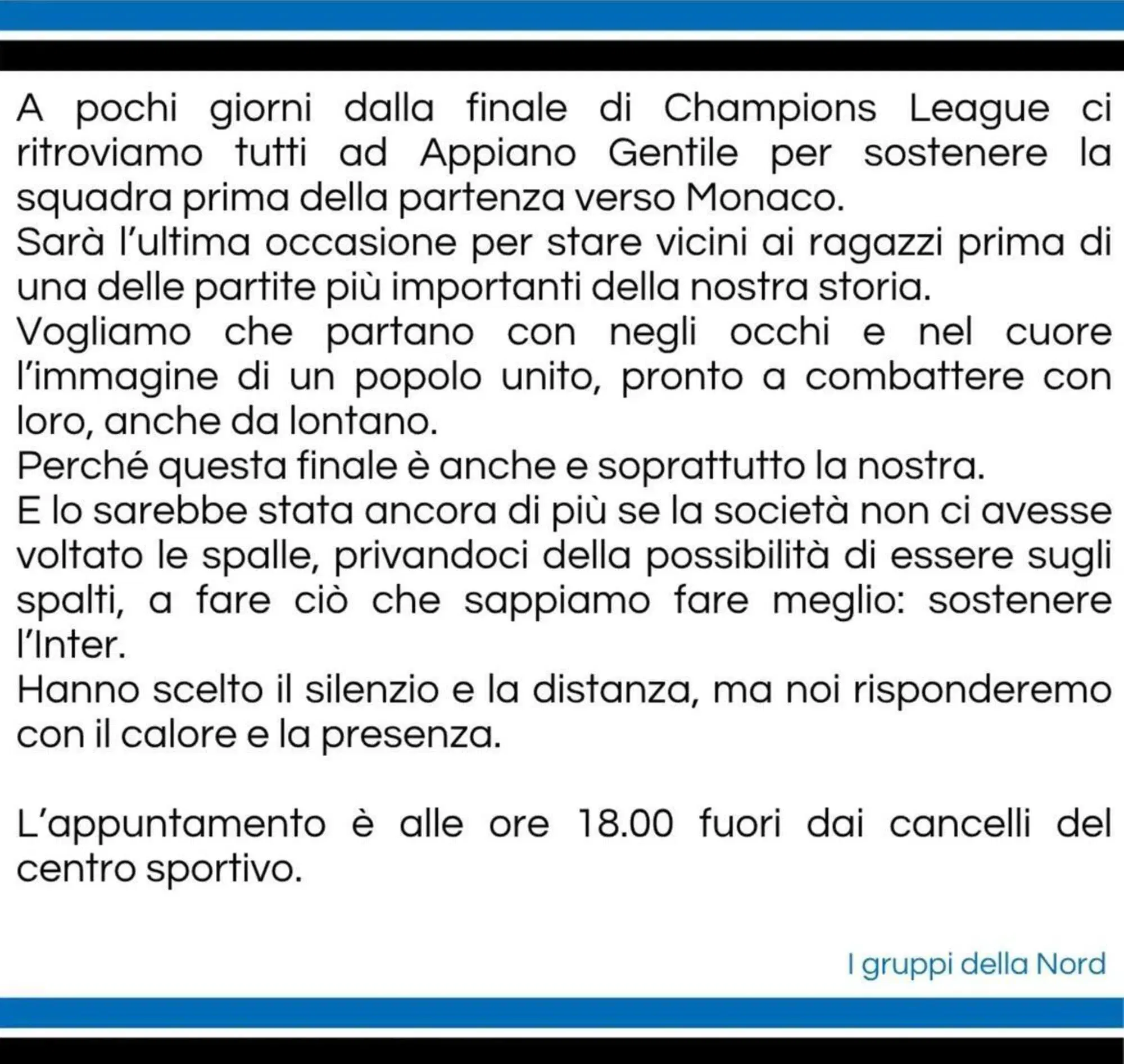 Il comunicato dei gruppi della Nord