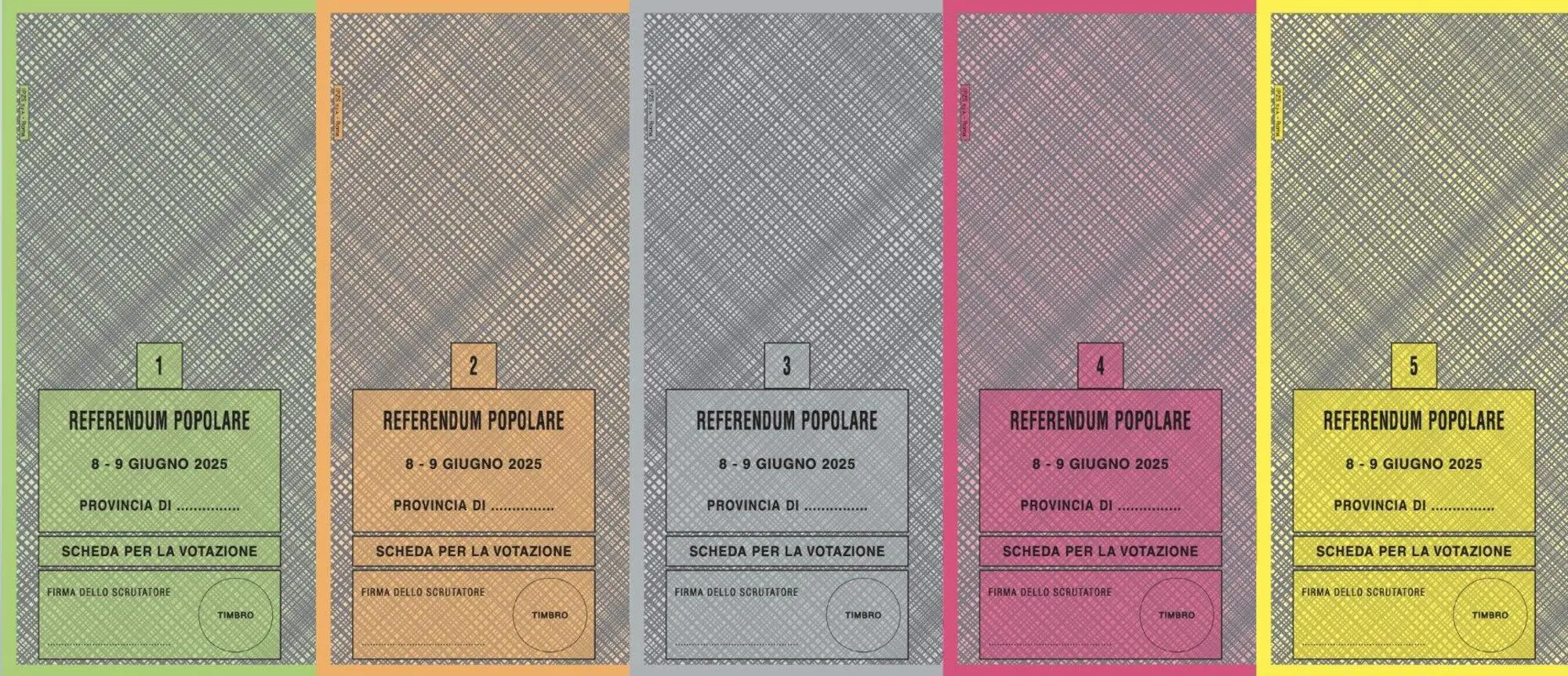 Le 5 schede colorate del referendum dell'8 e 9 giugno