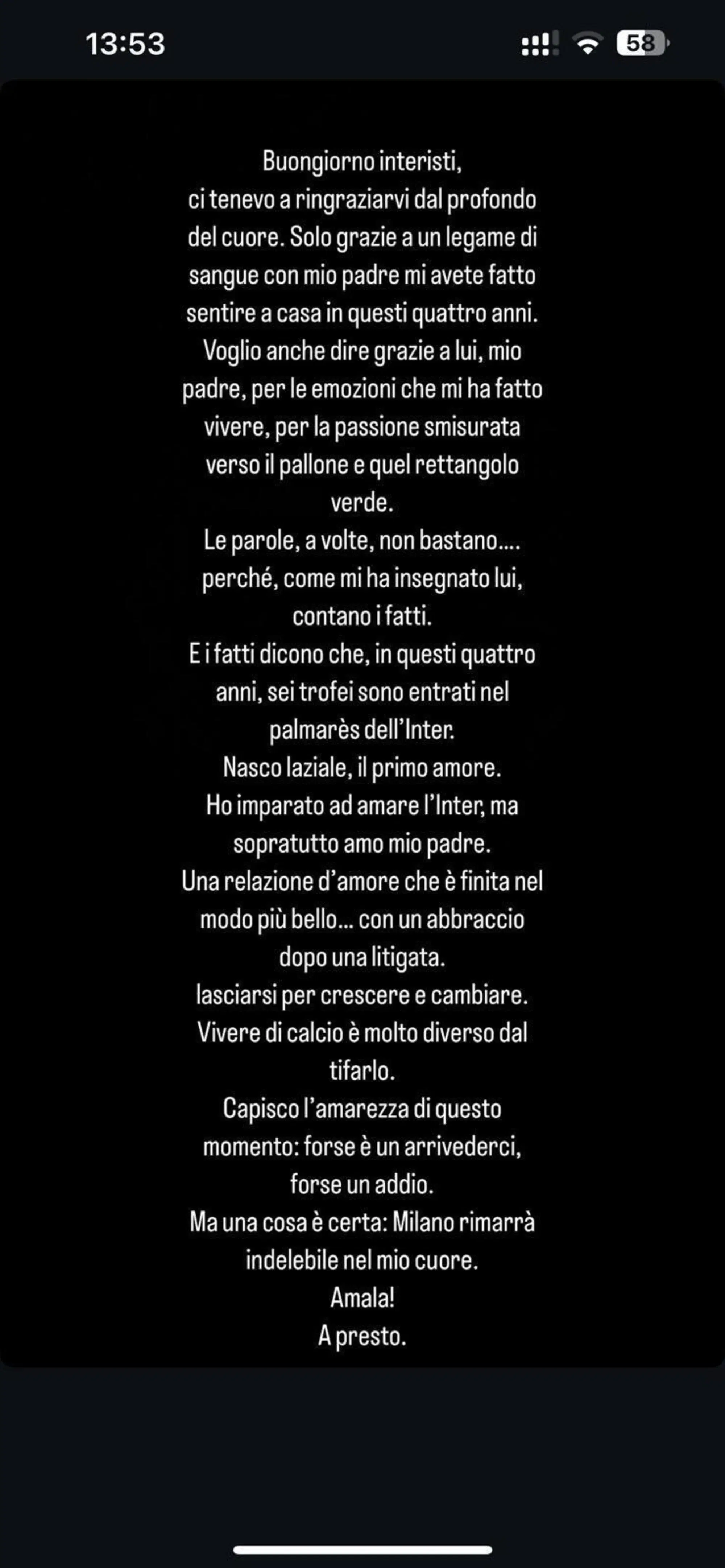 La storia postata da Tommaso Inzaghi