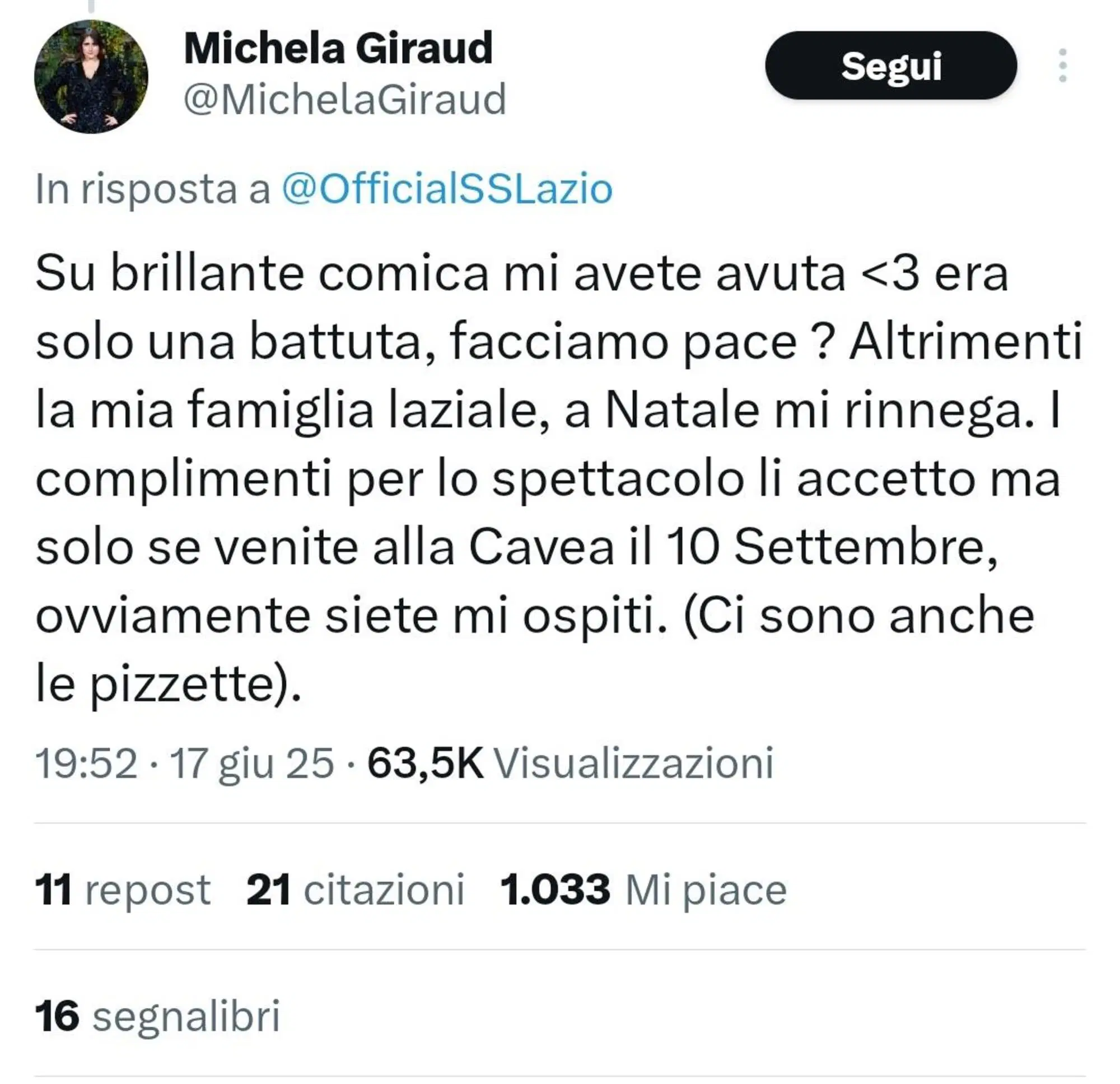 La risposta di Michela Giraud