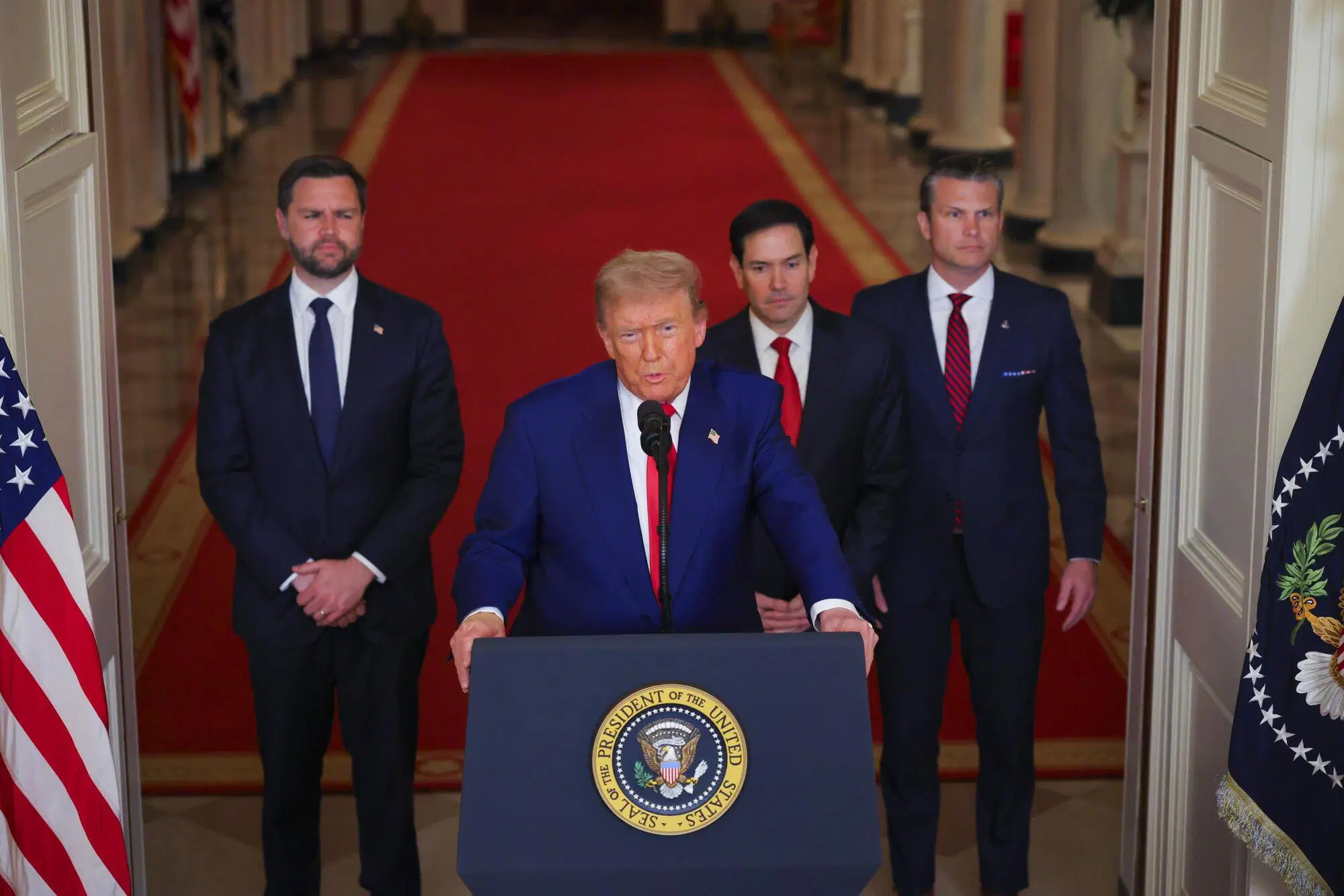 Il presidente degli Stati Uniti, Donald Trump, tiene un discorso alla nazione alla Casa Bianca di Washington, dopo gli attacchi statunitensi alle strutture nucleari iraniane