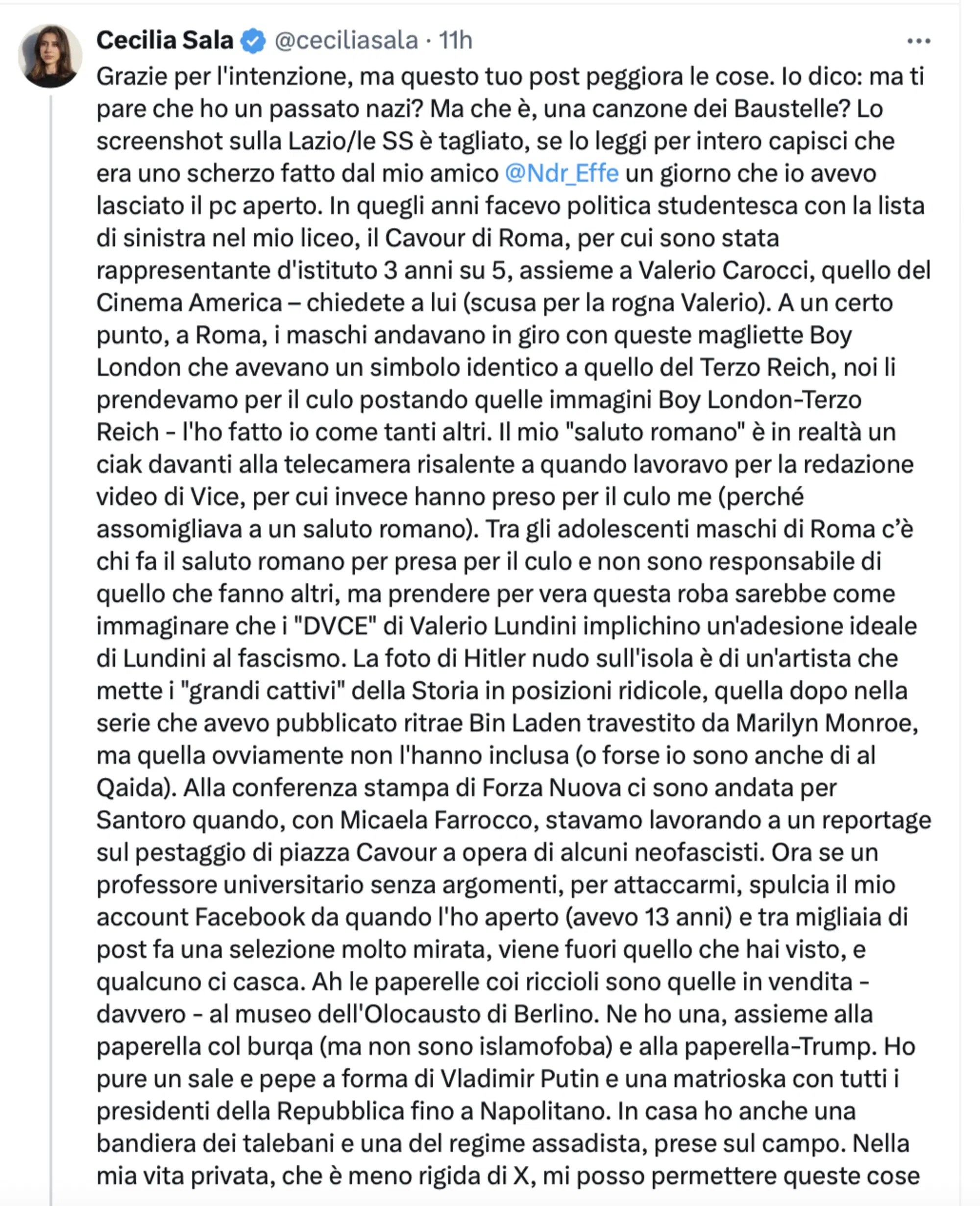 Post Facebook Cecilia Sala