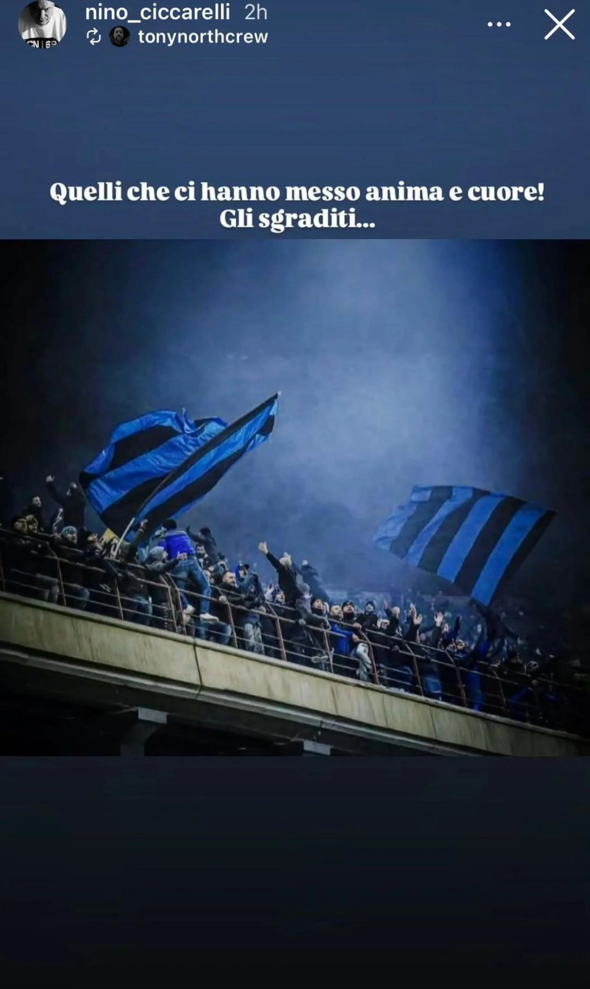 La storia Instagram di Tony della North Crew nerazzurra