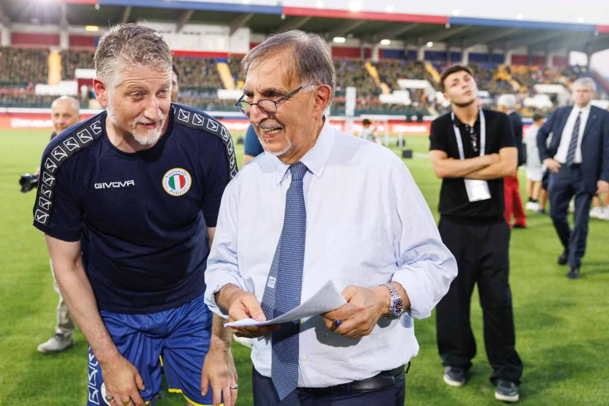 Alessandro Giuli e Ignazio La Russa alla Partita del cuore