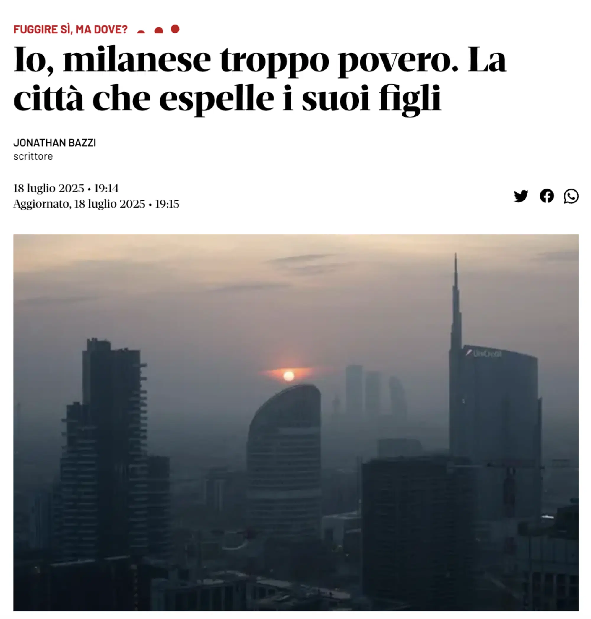 L'articolo di Jonathan Bazzi sul Domani