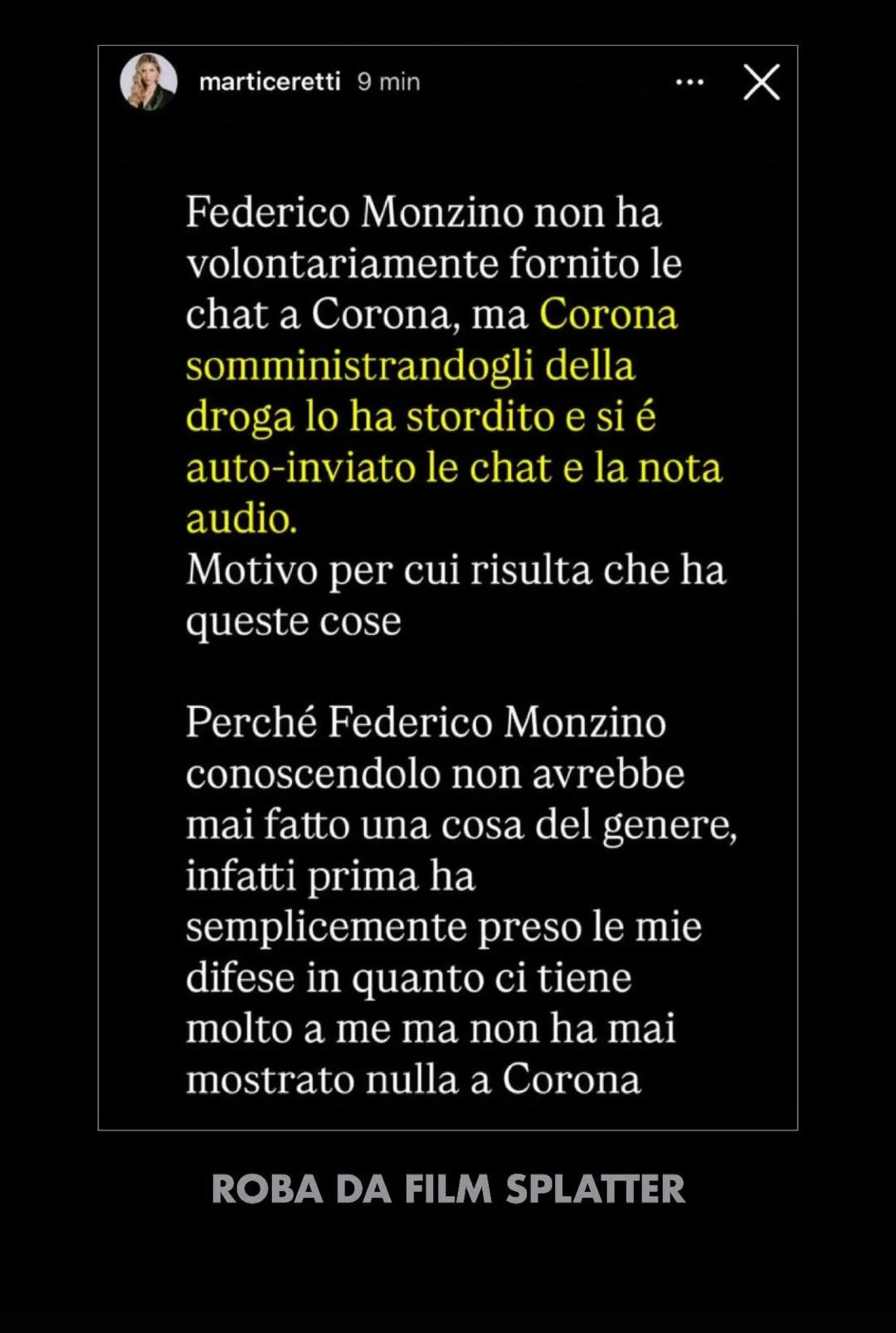Corona riposta le stories di Ceretti