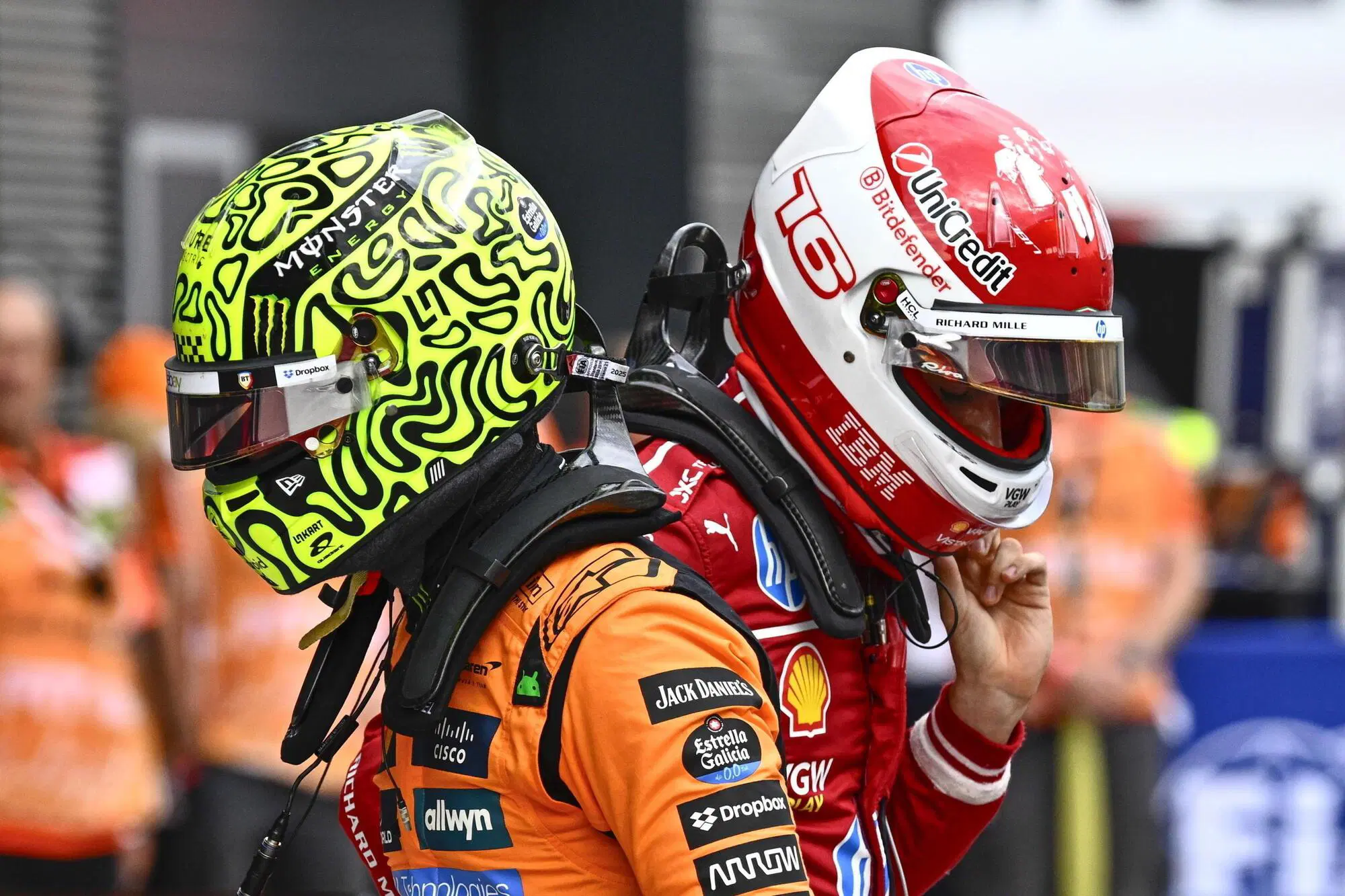 Charles Leclerc e Lando Norris durante il Gran Premio d'Ungheria