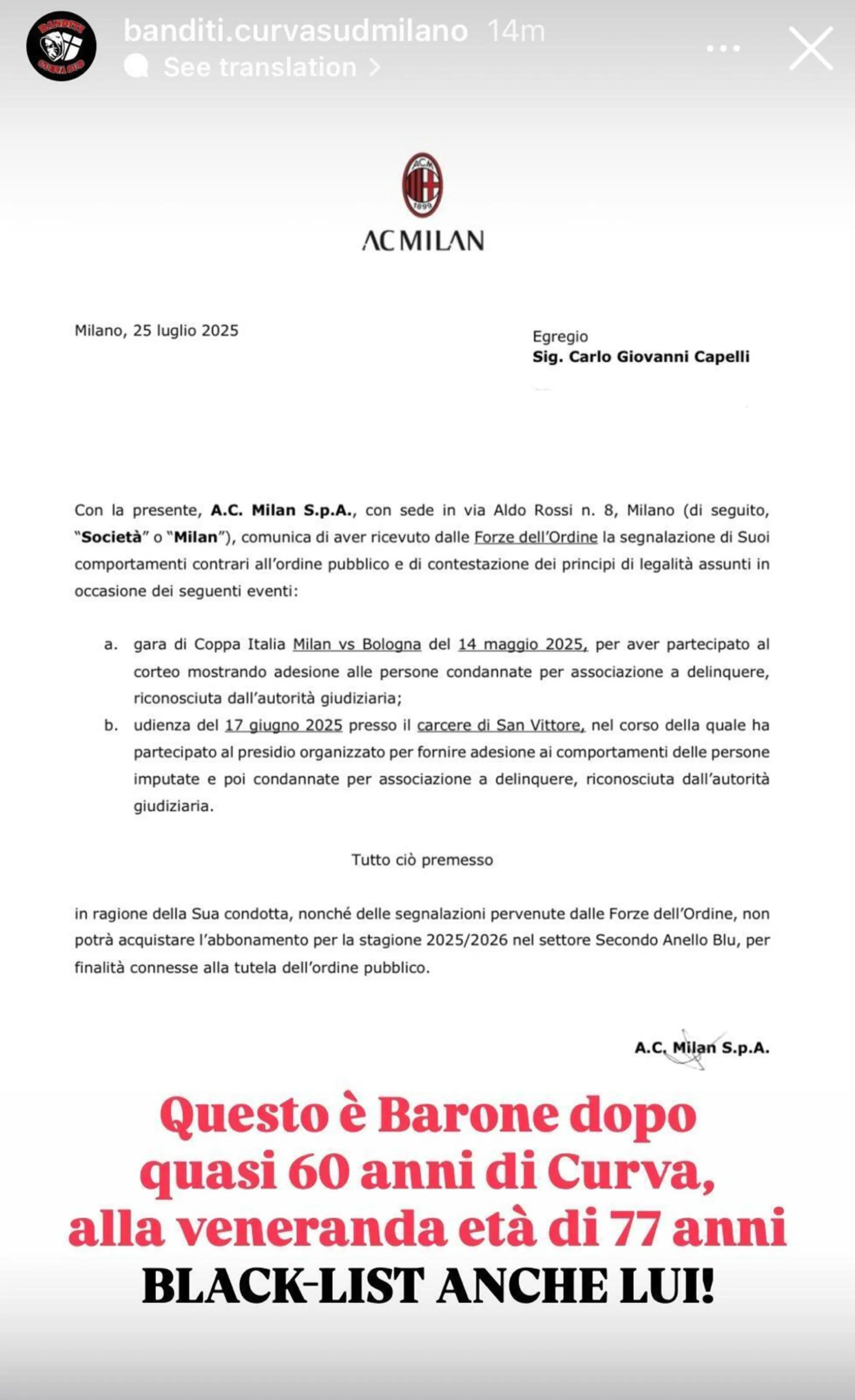 La storia dei Banditi della Sud contro il Milan