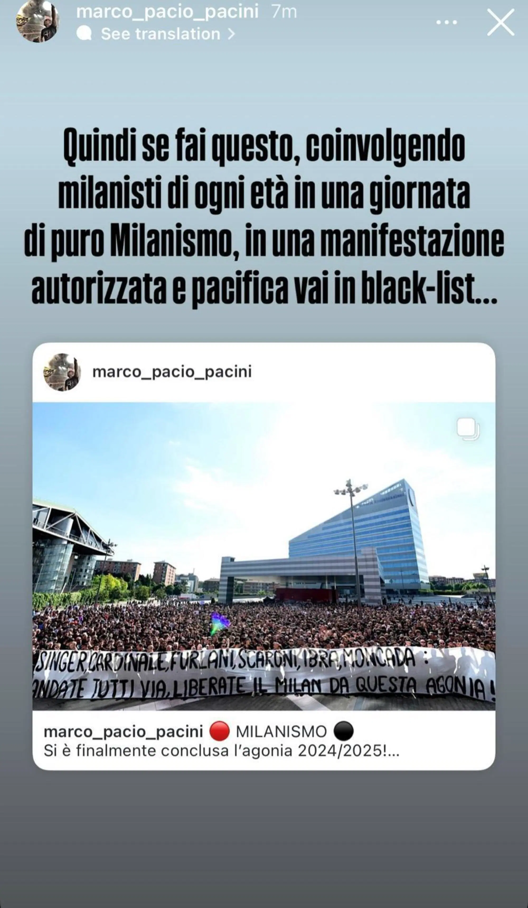 Marco Pacini e la protesta degli ultras