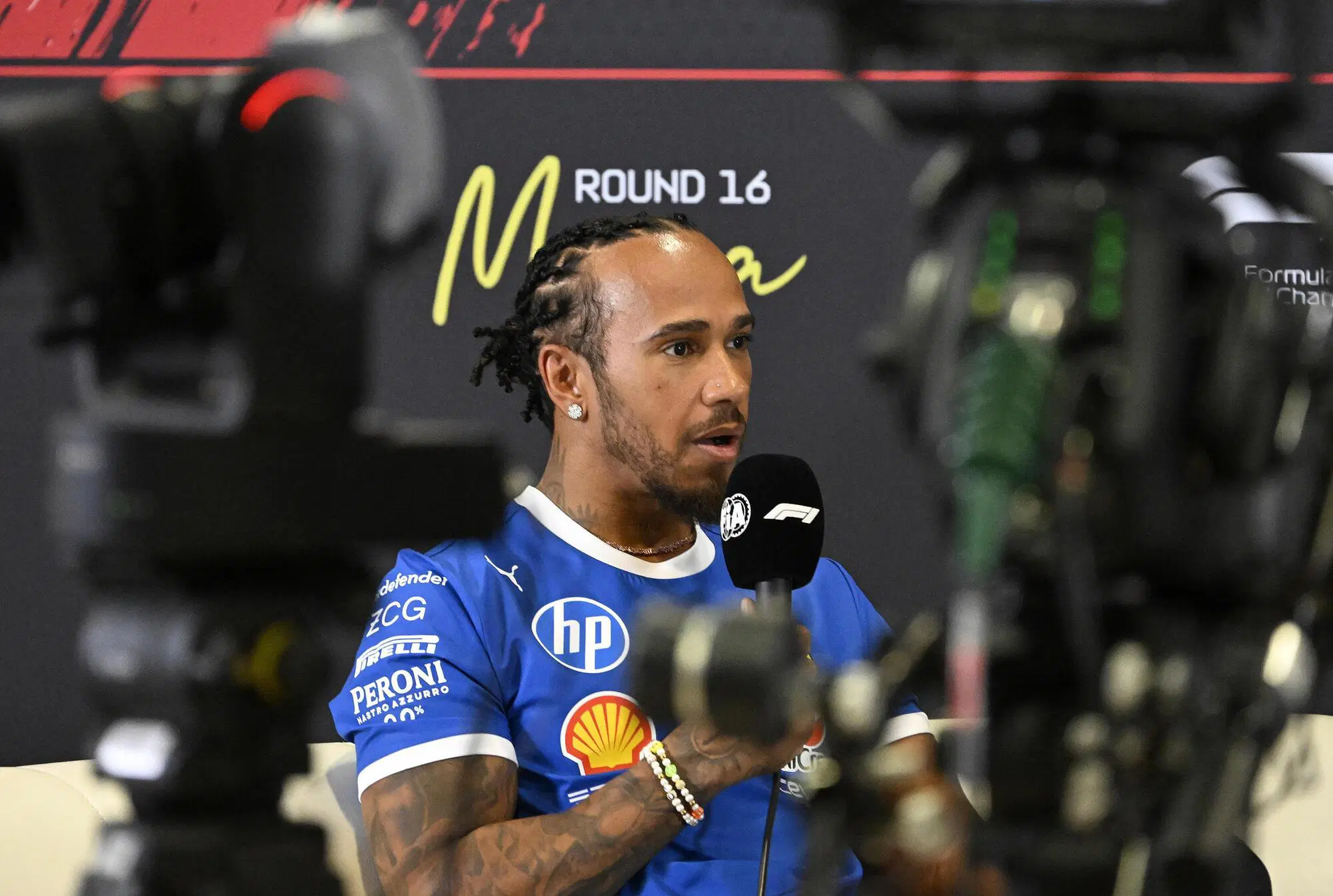 Lewis Hamilton durante la conferenza stampa del Gran Premio d'Italia