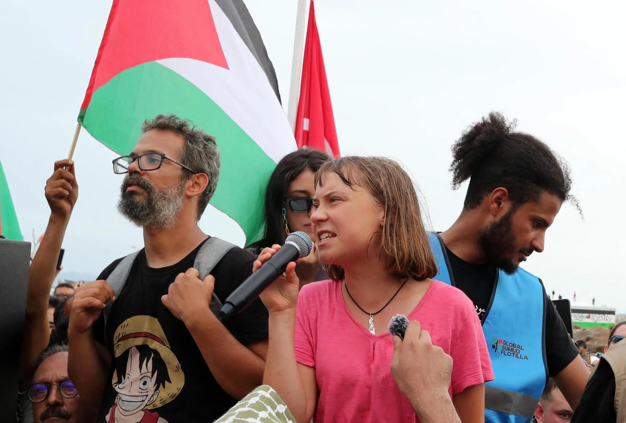L'attivista Greta Thunberg a bordo della Global Sumud Flotilla