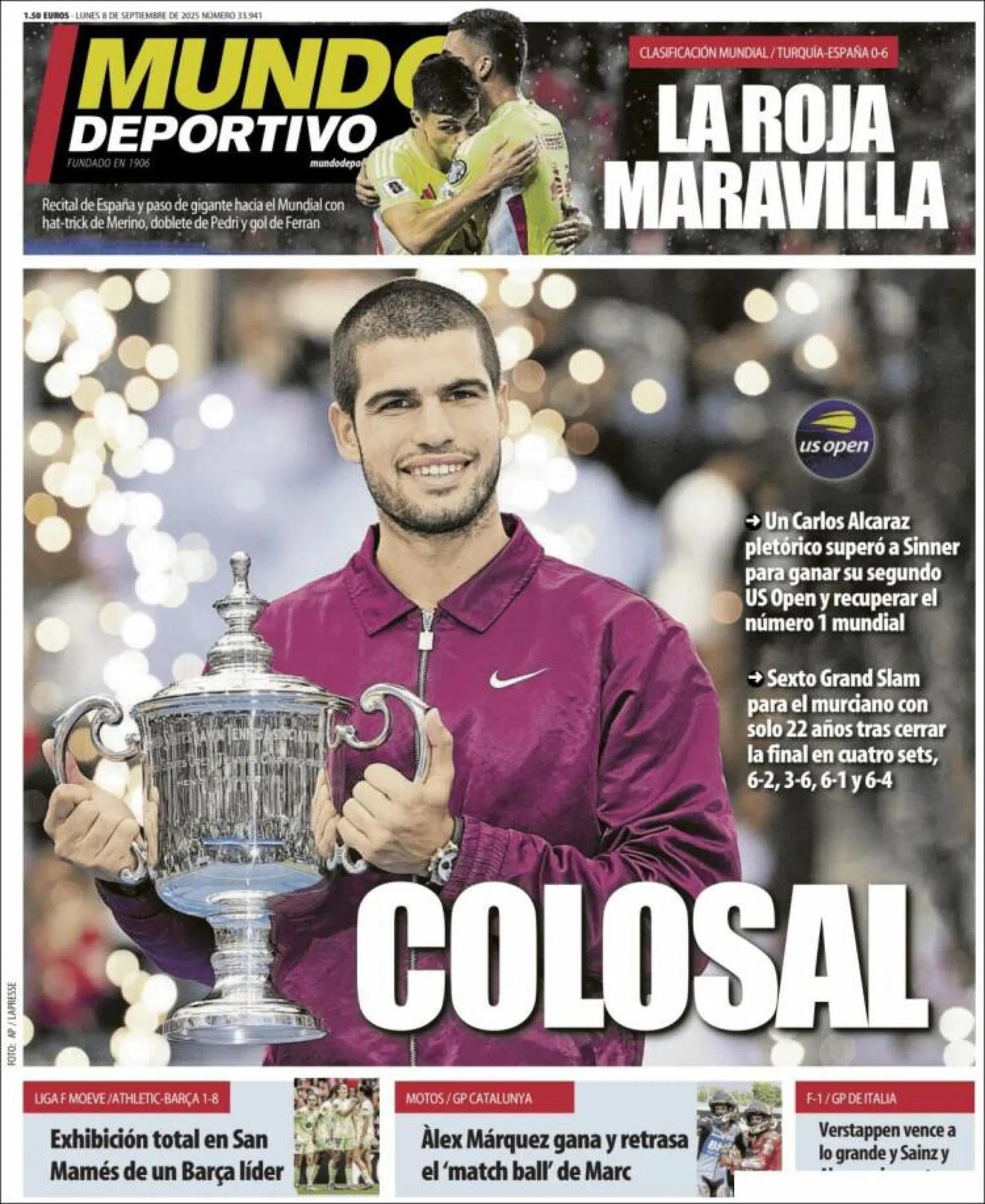 Il titolo del Mundo Deportivo su Alcaraz (con orologio)