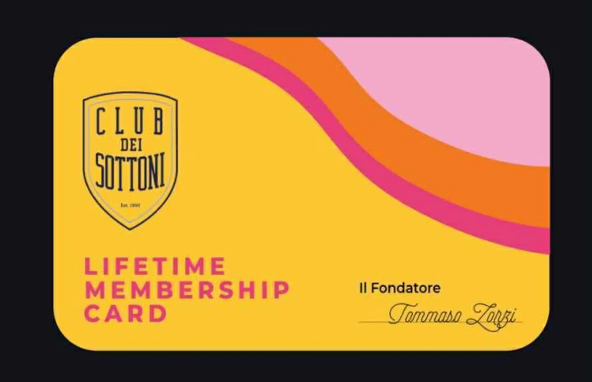 La membership card per 'Il Club dei Sottoni' di Tommaso Zorzi, anno delle Signore 2021