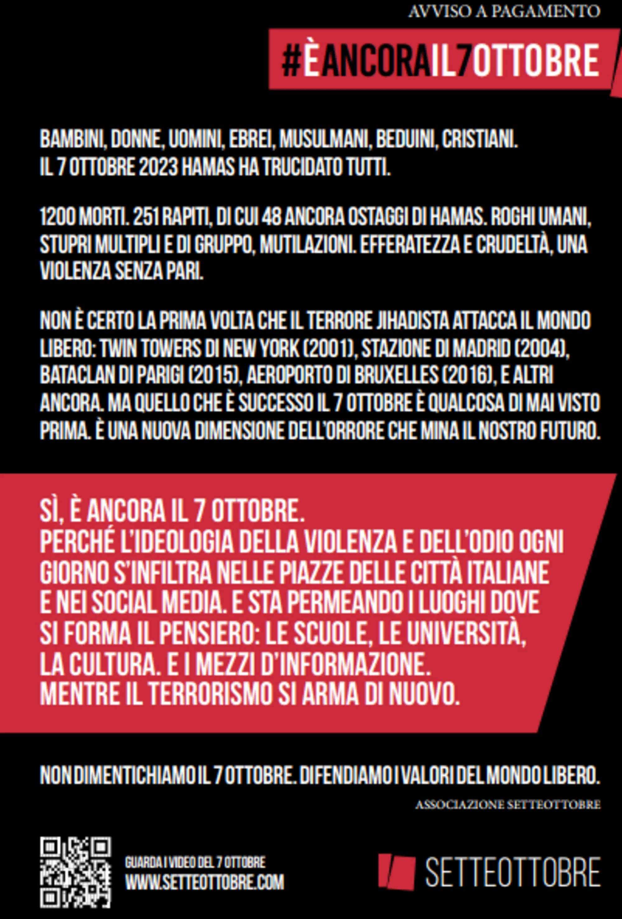 Pubblicit&agrave; associazione Setteottobre Repubblica 7 ottobre 2025